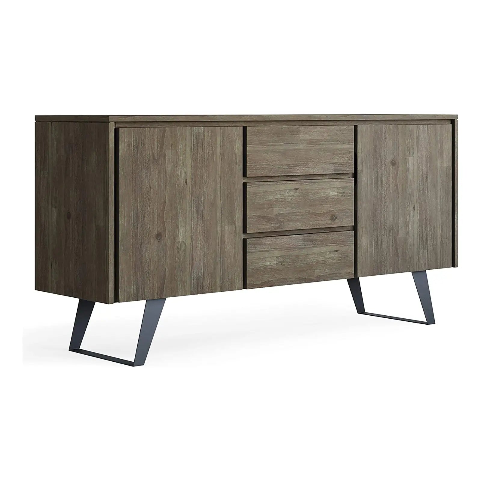 Solid Acacia Wood and Metal Sideboard Buffet with Storage Compartment