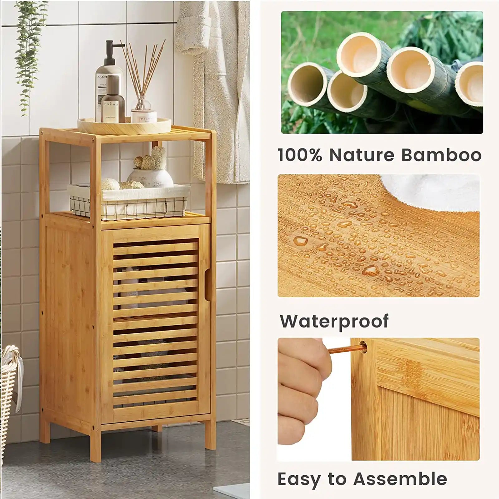 Gabinete de bambú, gabinete de almacenamiento para baño 