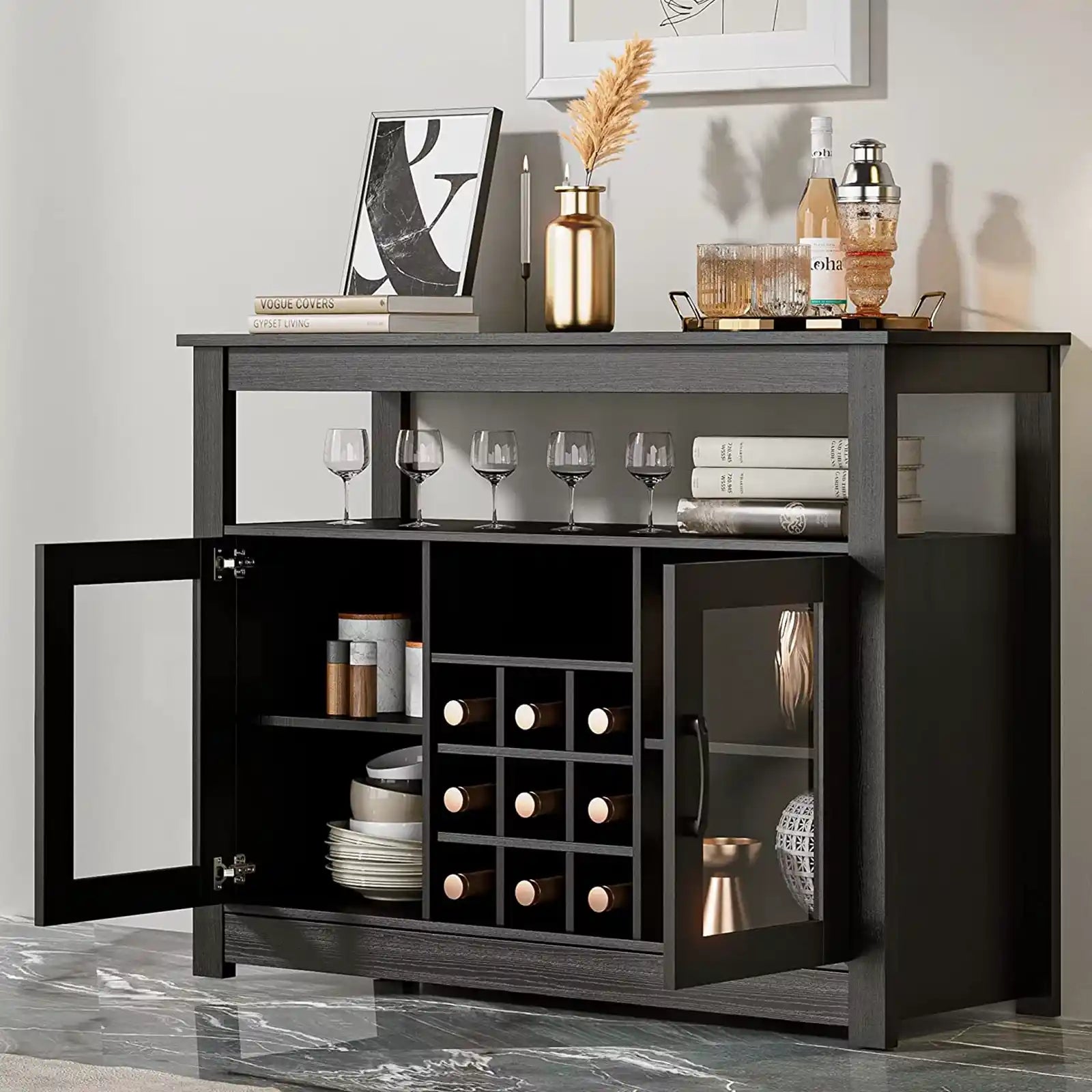 Modern Bar Storage Cabinet with Removable Wine Rack