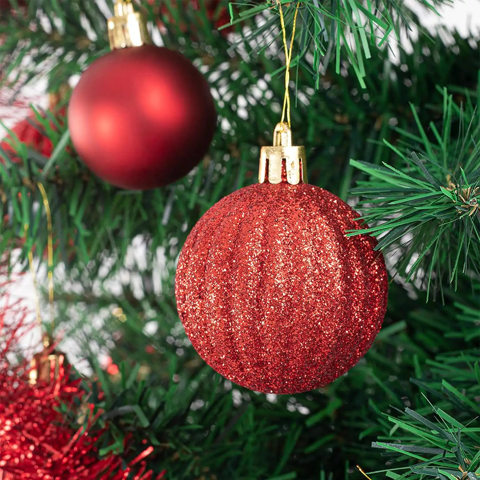 119ct Christmas Tree Ball Ornaments Set Assorted Shapes
