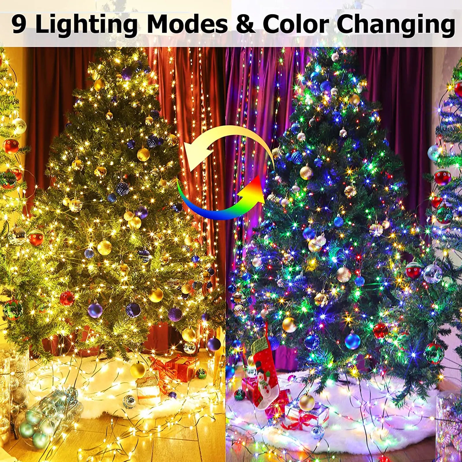 White Christmas String Lights, 115Ft 300 LED UL Certified 8 Modes with End-to-End Plug