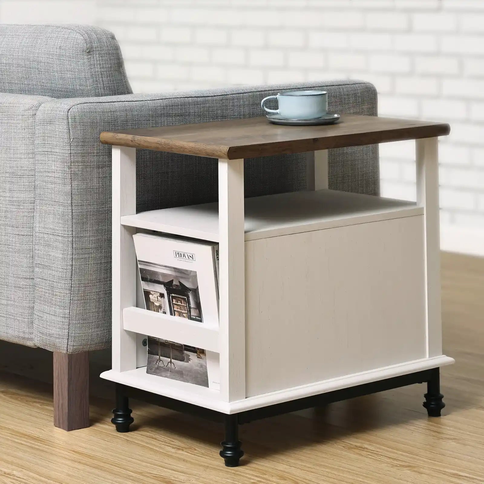 Farmhouse White Nightstand , End Sofa Side Table