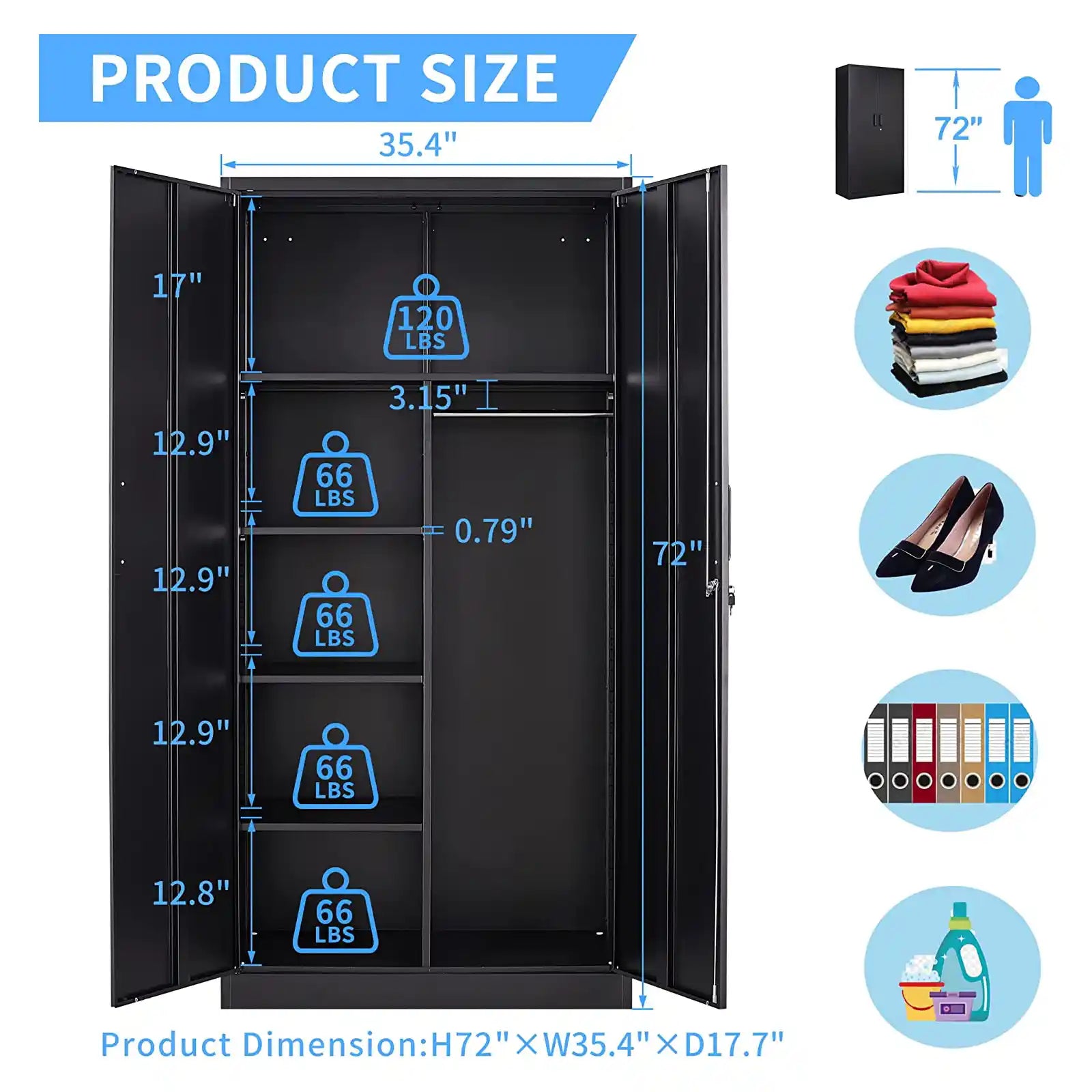 72 Inch Metal Storage Cabinets Locker with Lock Door