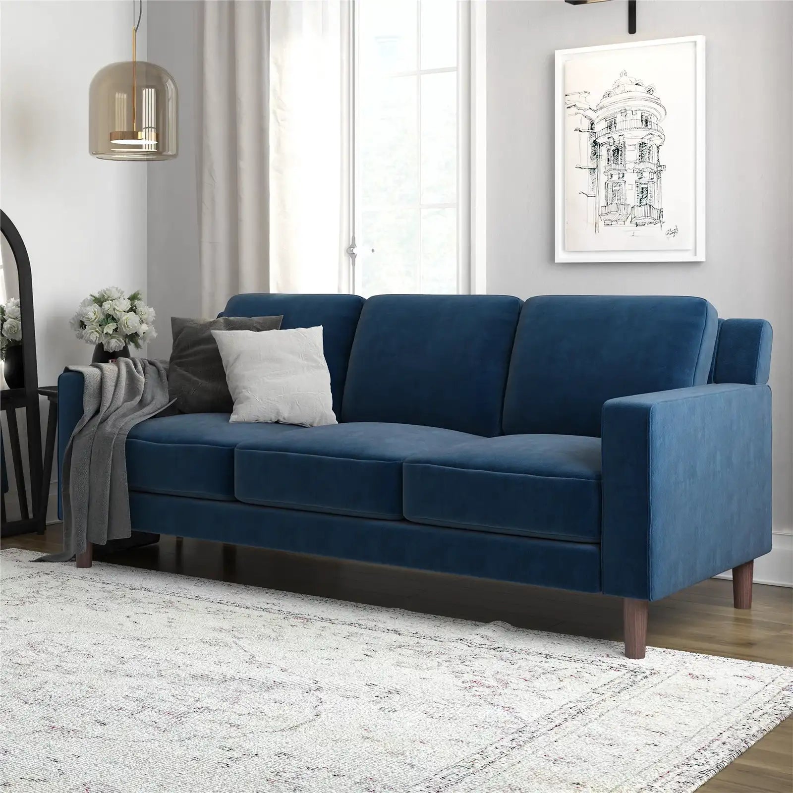 Modern 3 Seater Sofa , Velvet or Faux Leather