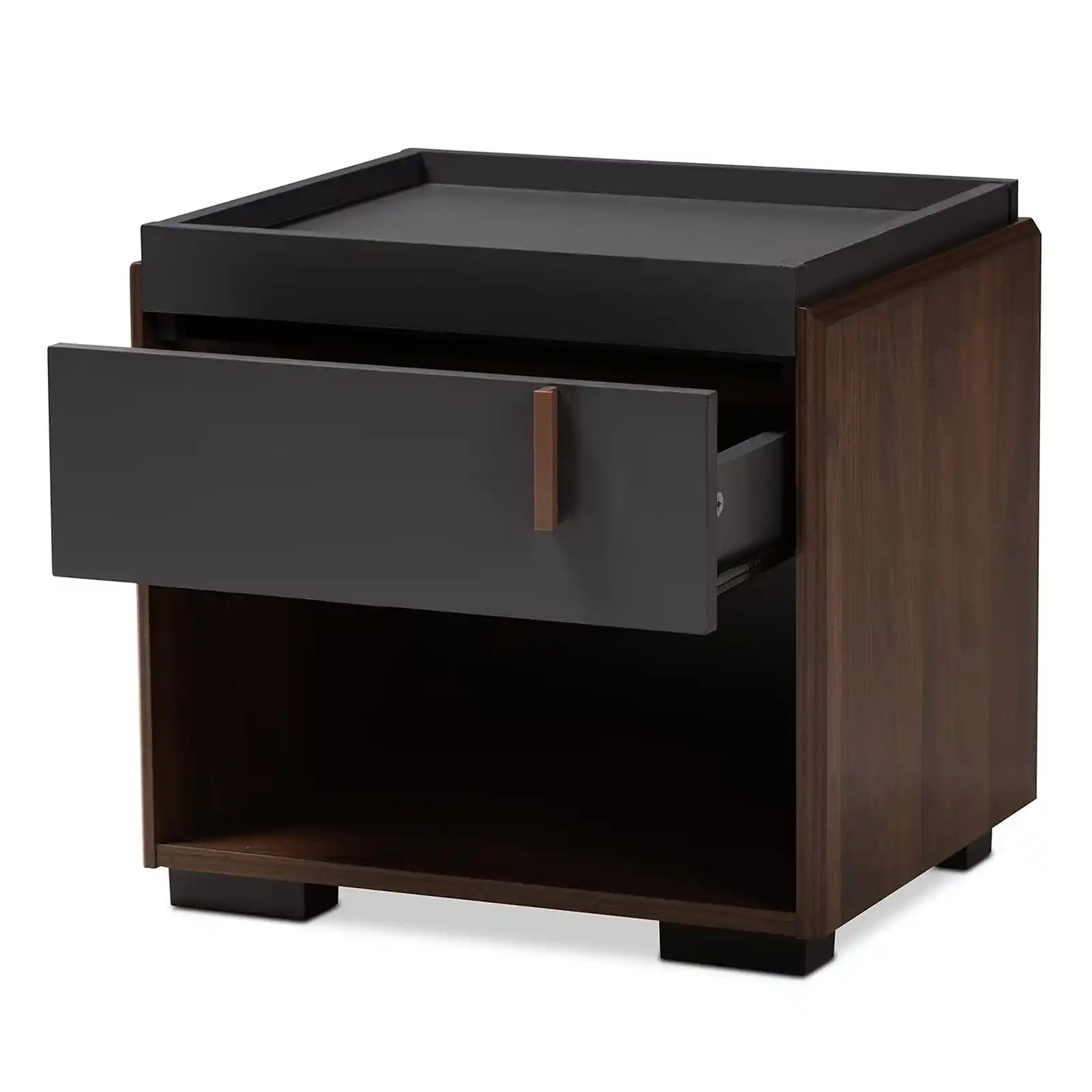 Contemporary Walnut and Deep Gray Nightstand for Bedroom