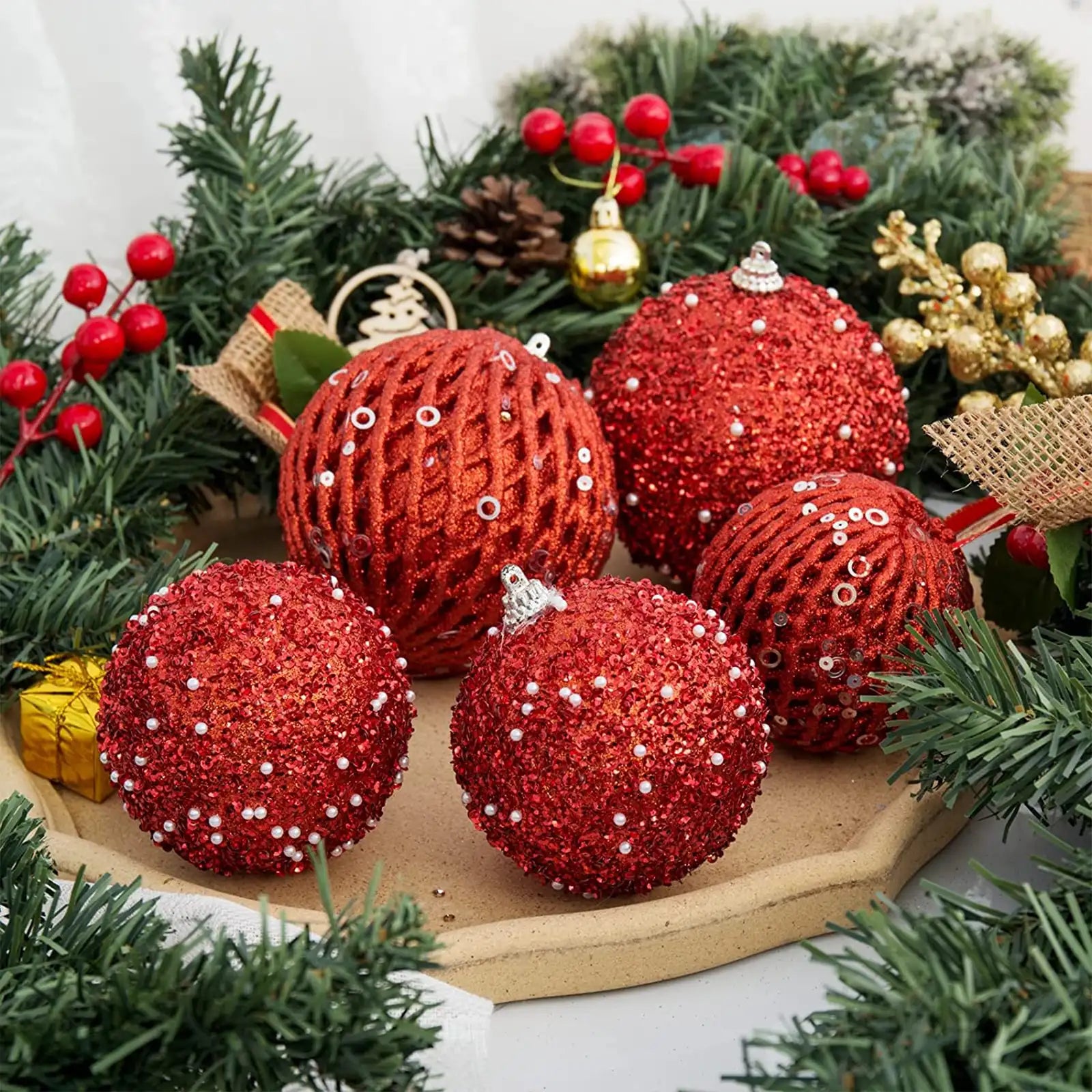 3.15" Christmas Ball Ornaments 12 pcs Glitter Sequin Foam Ball Shatterproof Christmas Decorations