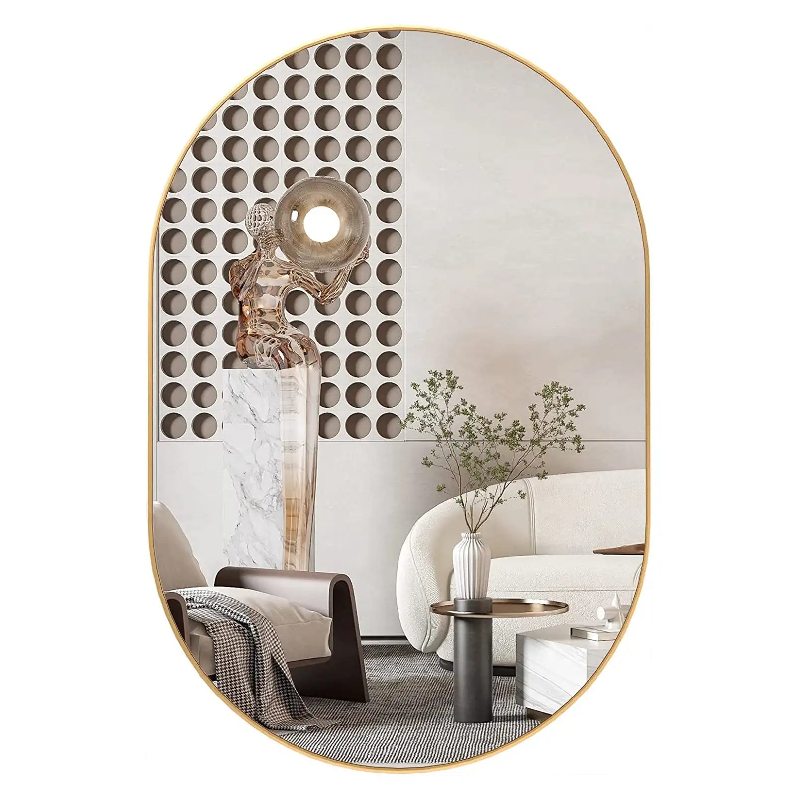 Oval Mirror, Round Mirror, Metal Frame Mirror, Hang Horizontally or Vertically Unique Wall Mounted Mirror, Golden Vanity Mirror for Living Room, Bathroom, Bedroom, Entryway