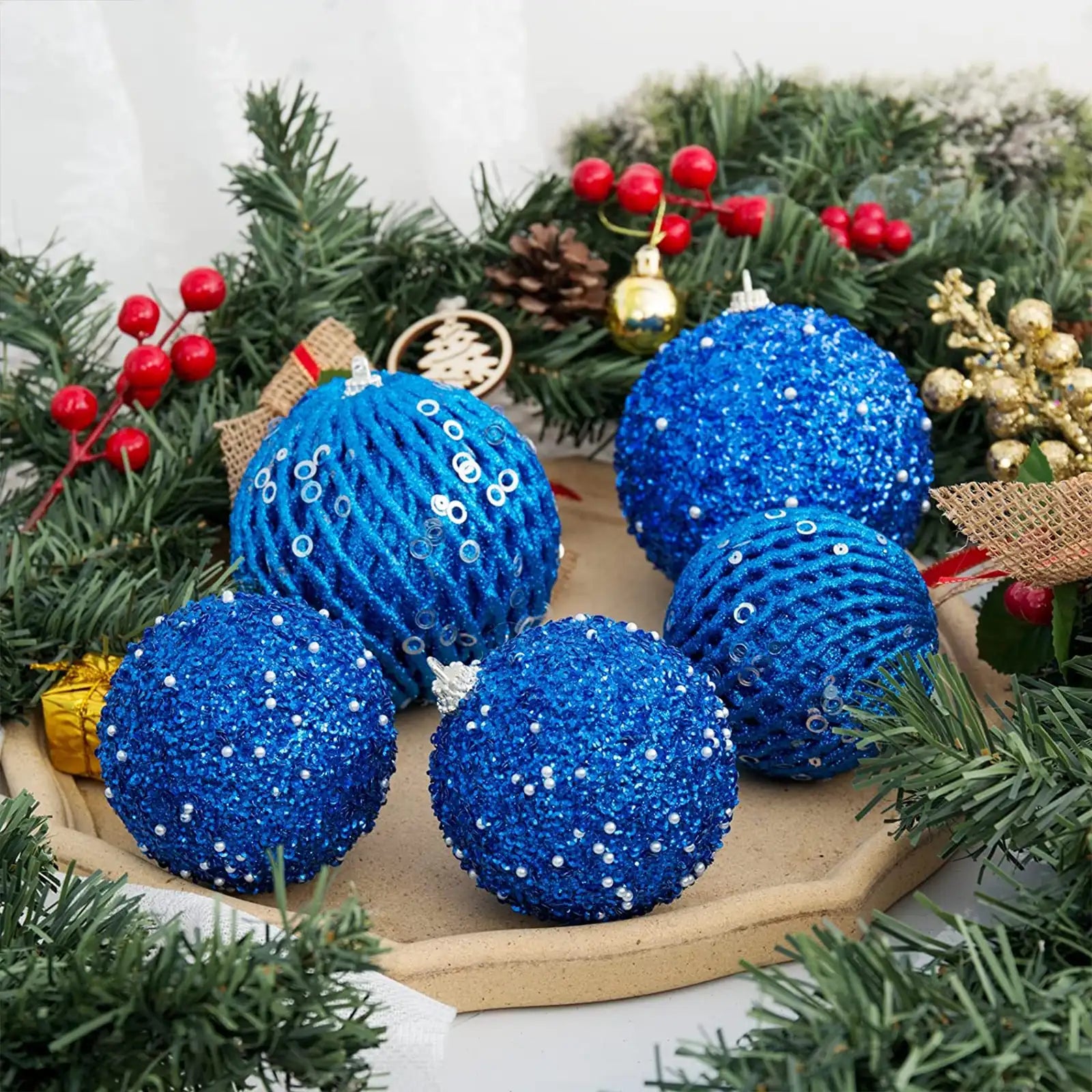 3.15" Christmas Ball Ornaments 12 pcs Glitter Sequin Foam Ball Shatterproof Christmas Decorations