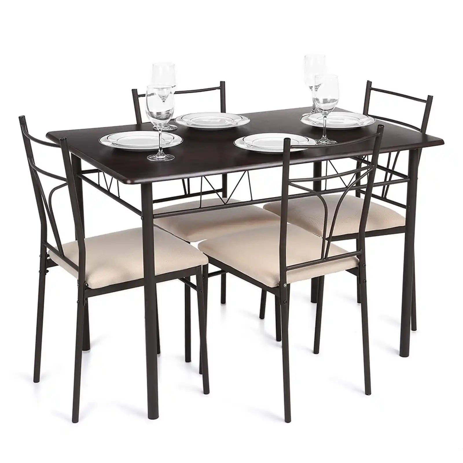5 Pieces Dining Set Metal Frame Dining Kitchen Table with 4 Chairs