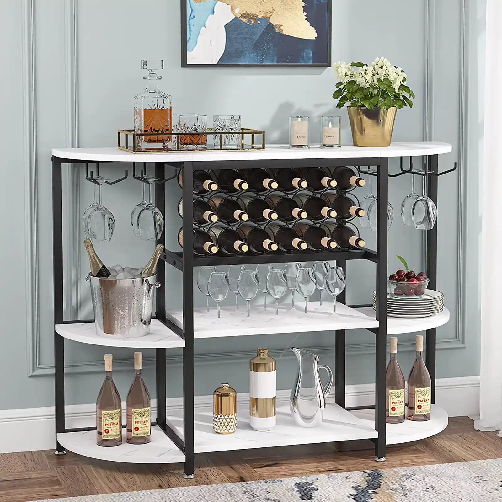 47 Inch Wine Rack Table and Bar Cabinet