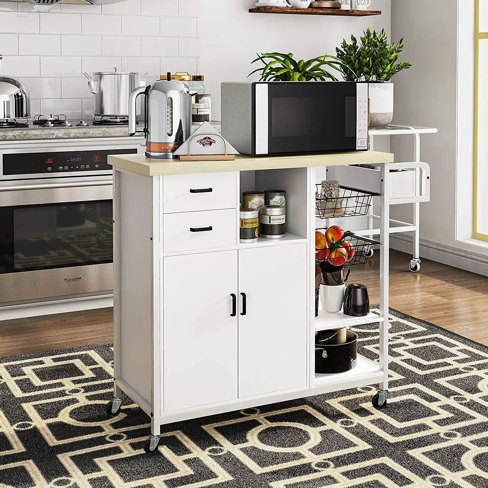 Kitchen Island Cart on Wheels with Drawers