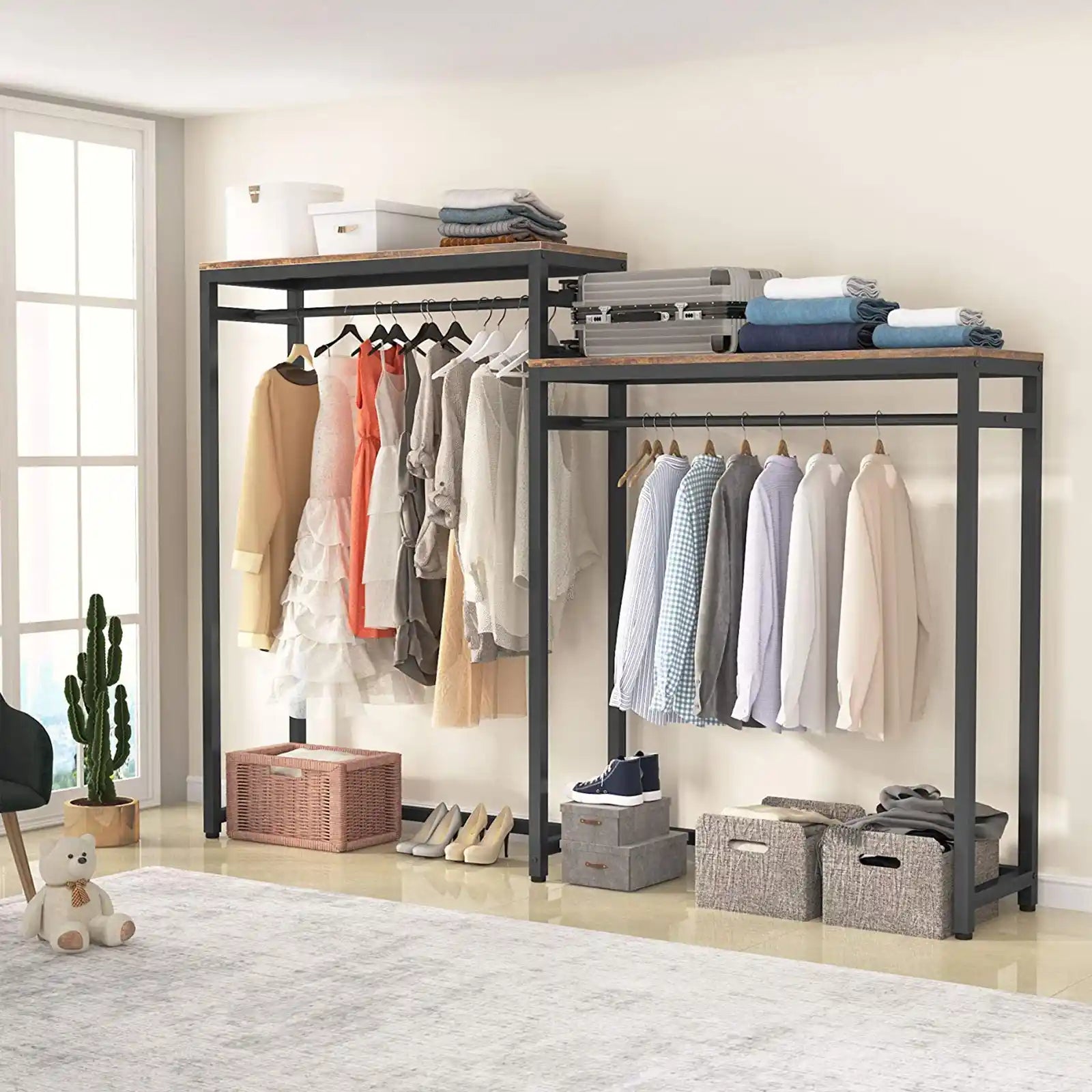 Convertible Storage Shelves and Double Hanging Rod