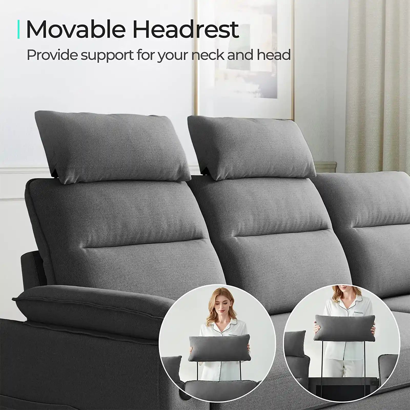 Convertible Sectional Sofa with 2 USB Ports and Storage Bags