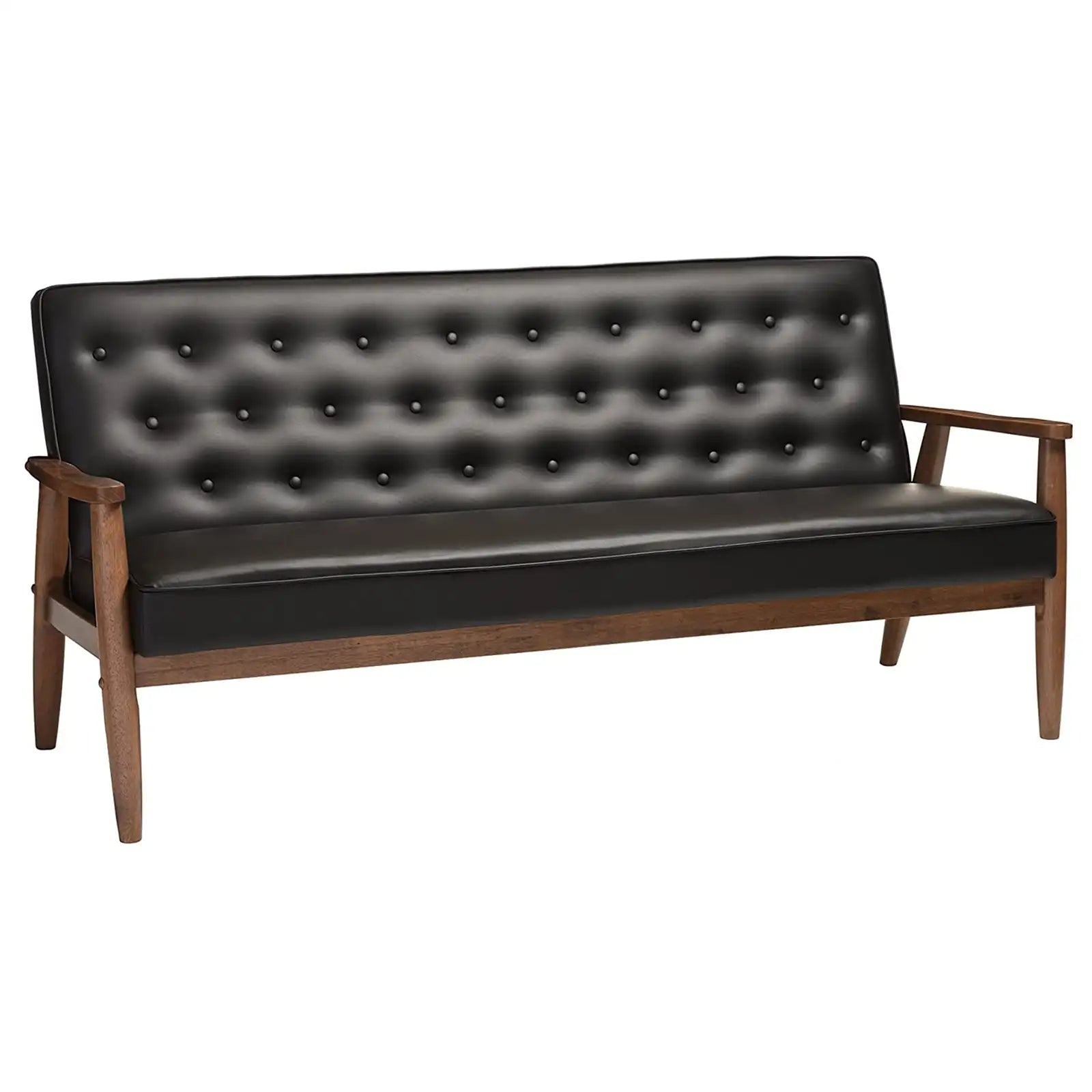 Mid-Century Retro Modern Fabric Upholstered Wooden 3-Seater Sofa