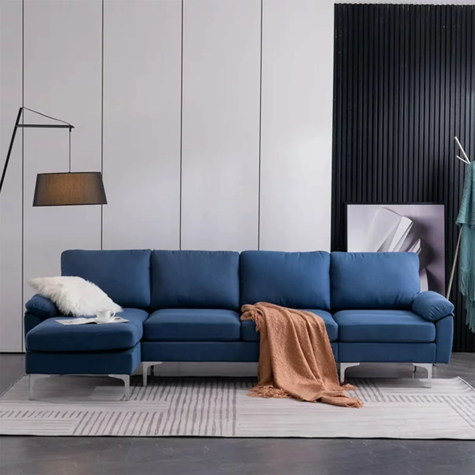 Sofá seccional de tela en forma de L con chaise