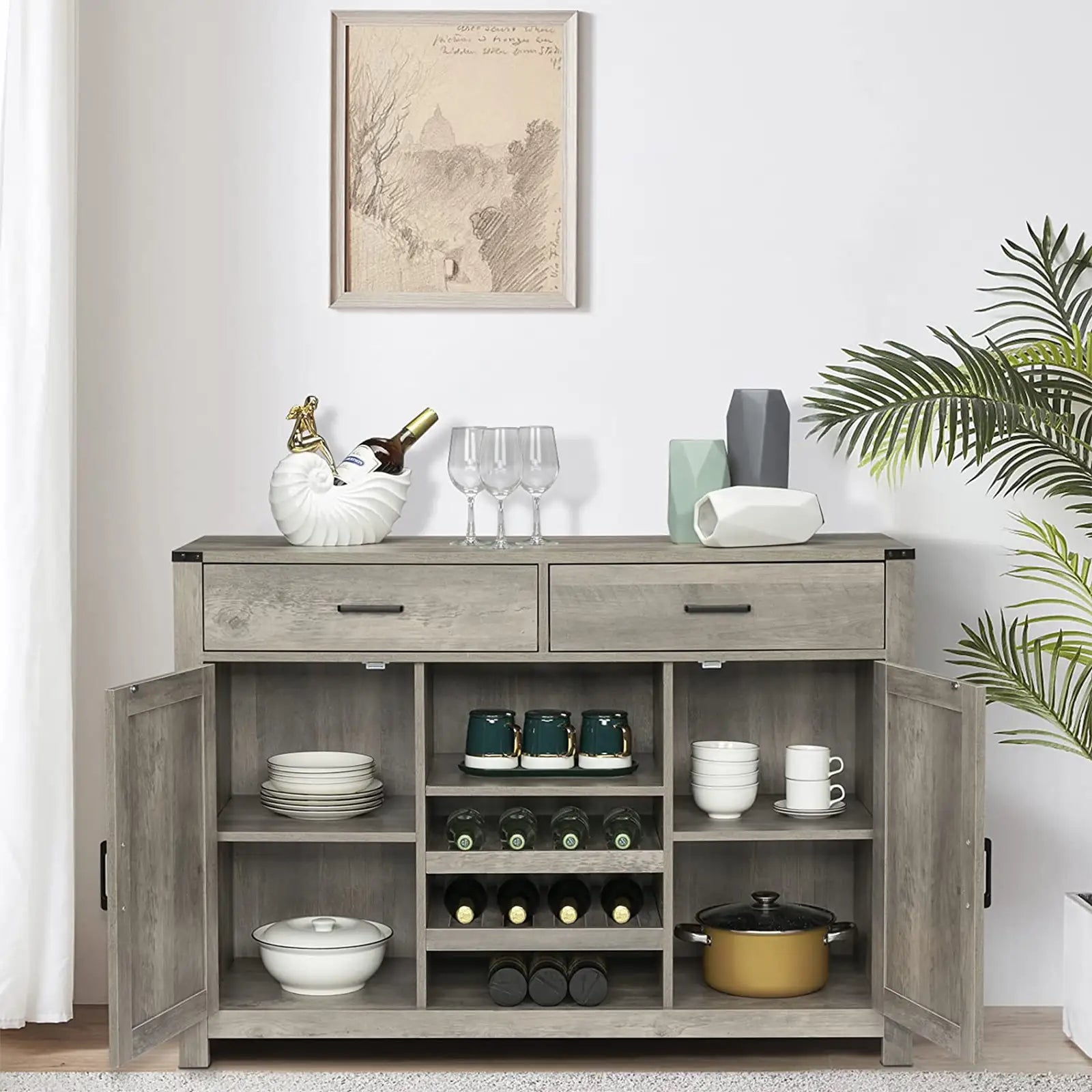 Farmhouse Sideboard Cabinet with 2 Drawers