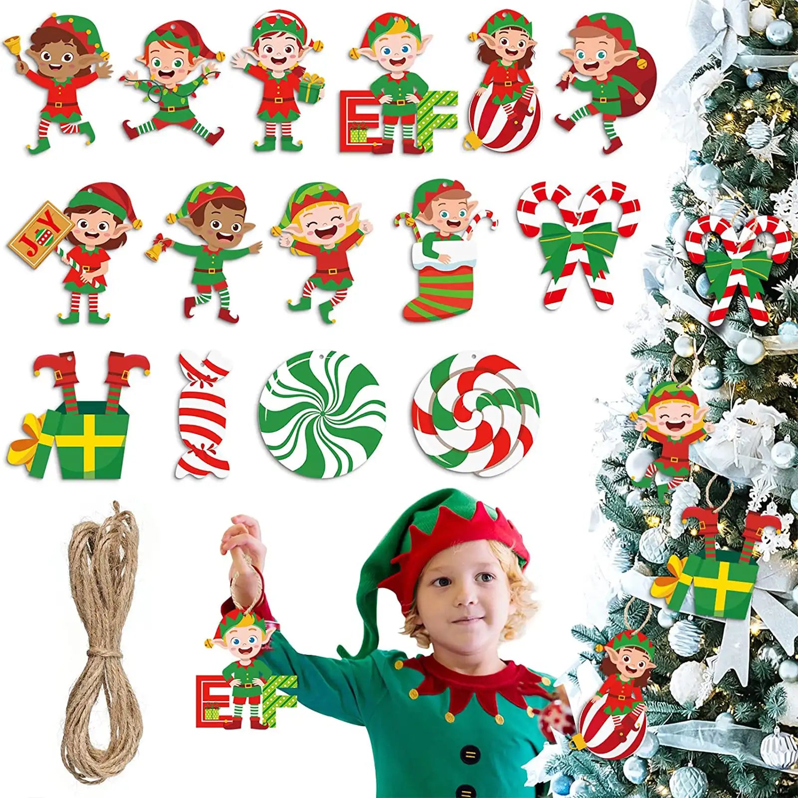 30 Uds. Adornos de árbol de Navidad de elfo decoración adornos colgantes de madera de elfo 