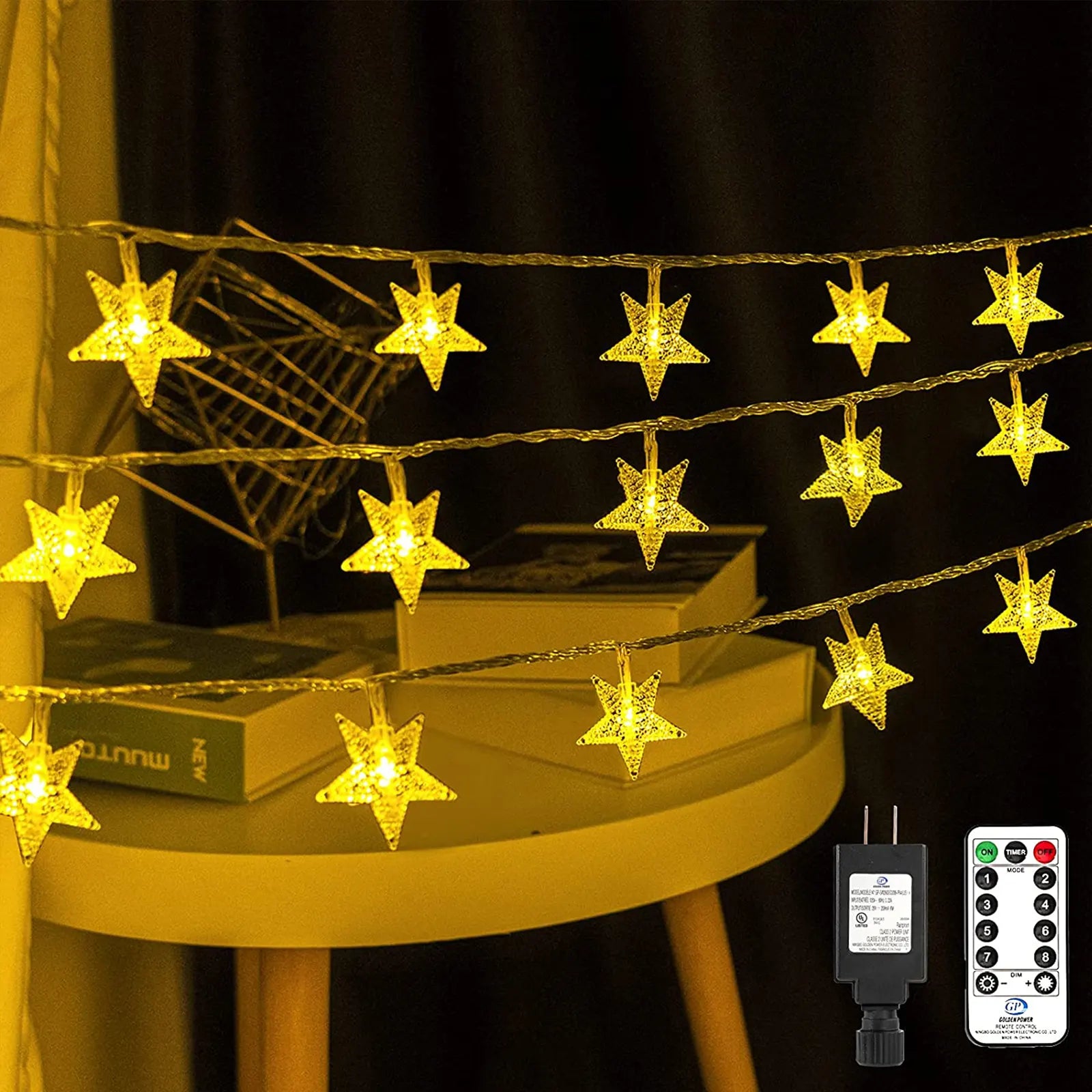 Luces de cadena de estrellas 49 pies 100 LED 8 modos Enchufe 