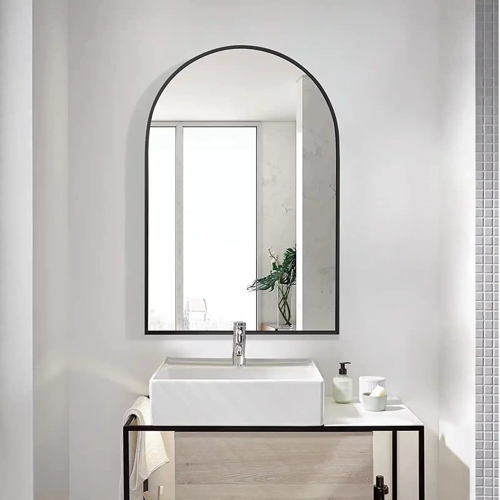 Wall Mounted Mirror, 26"x38" Arch Bathroom Mirror
