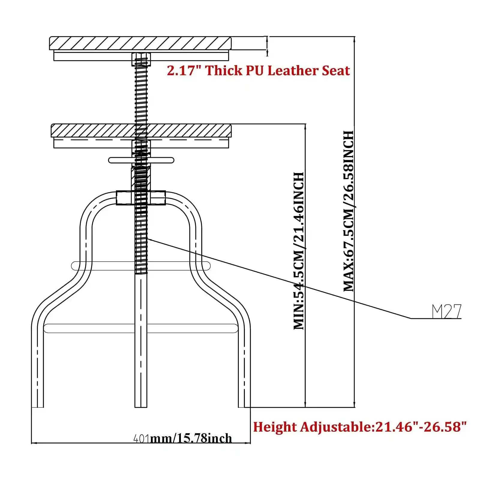 Set of 2 Industrial Bar Stools- Swivel Leather or Wood Metal Bar Stool 20-27 Inch, Adjustable