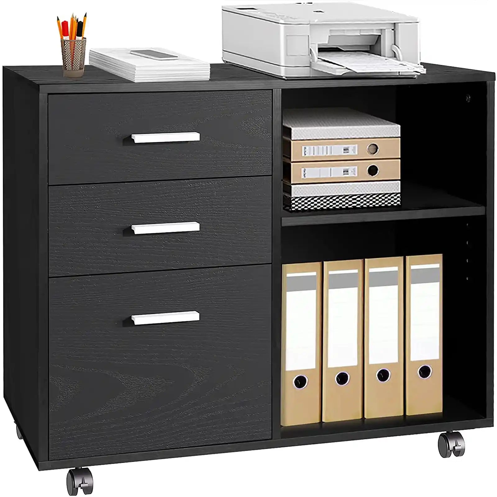 3-Drawer Wood File Cabinet, Storage and Shelves