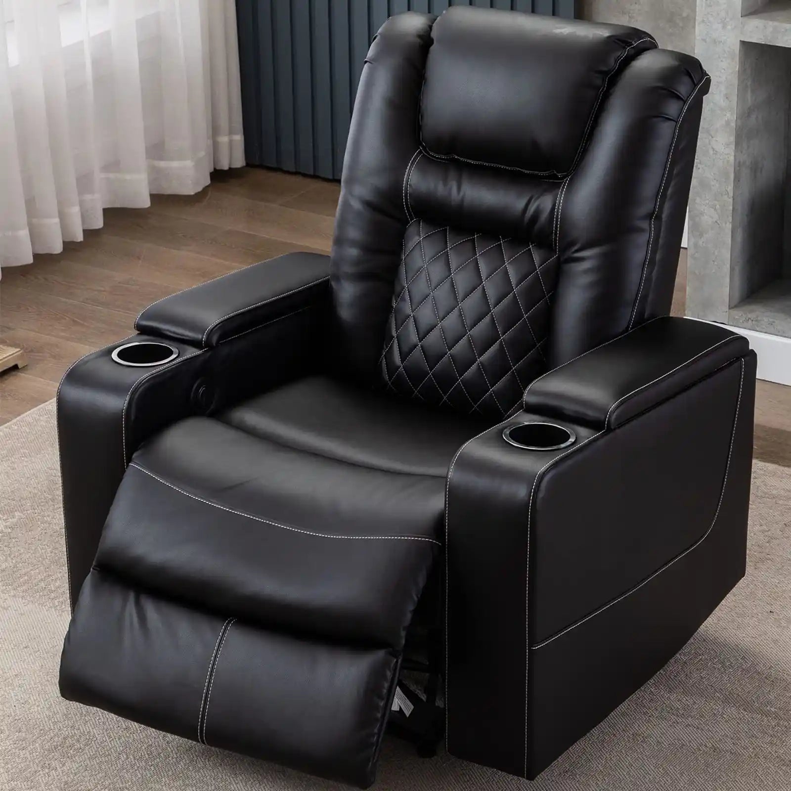 Electric Power Recliner Chair with USB Ports and Cup Holders, Breathable Leather