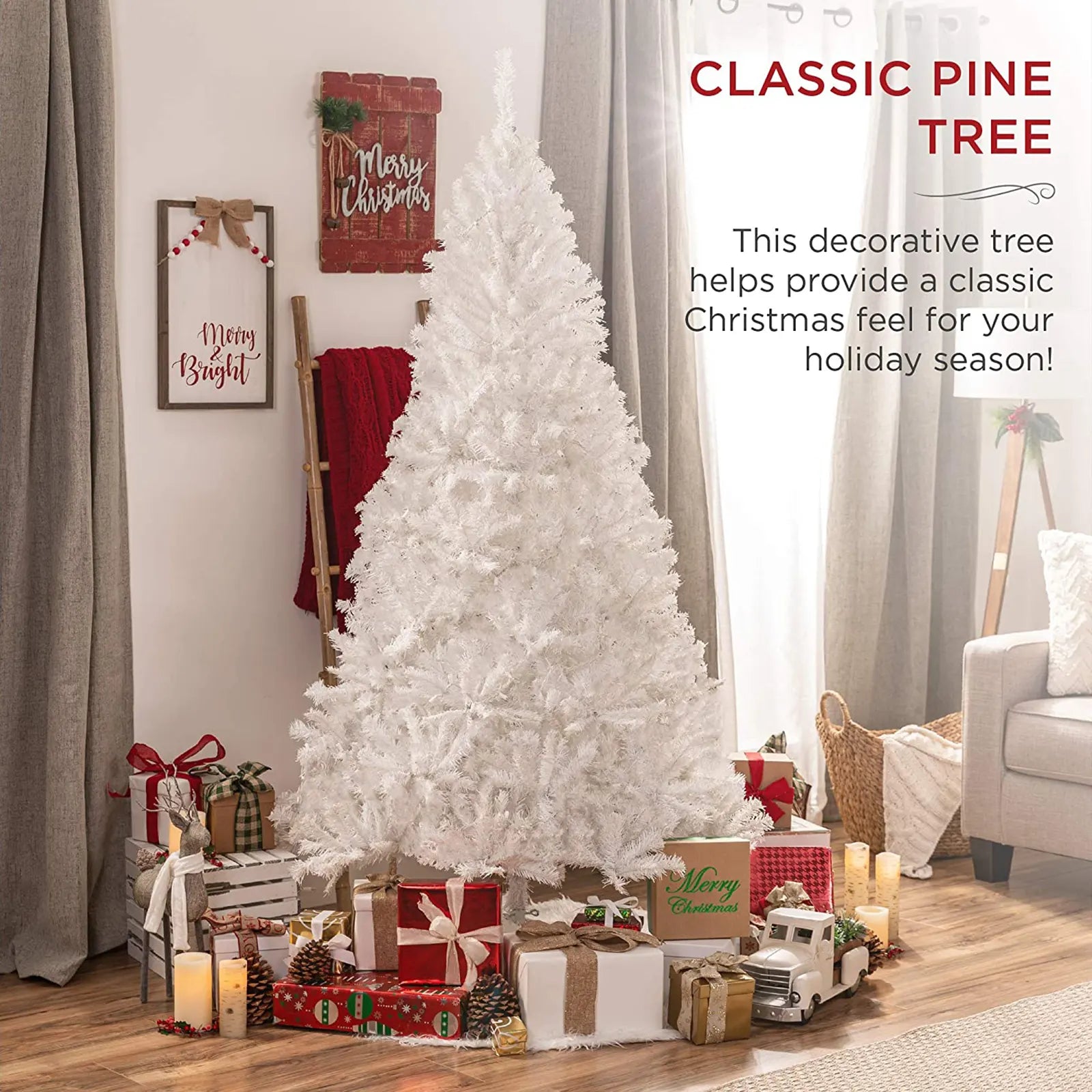 Árbol de Navidad artificial con bisagras premium de 6 pies para decoración del hogar, oficina y fiestas