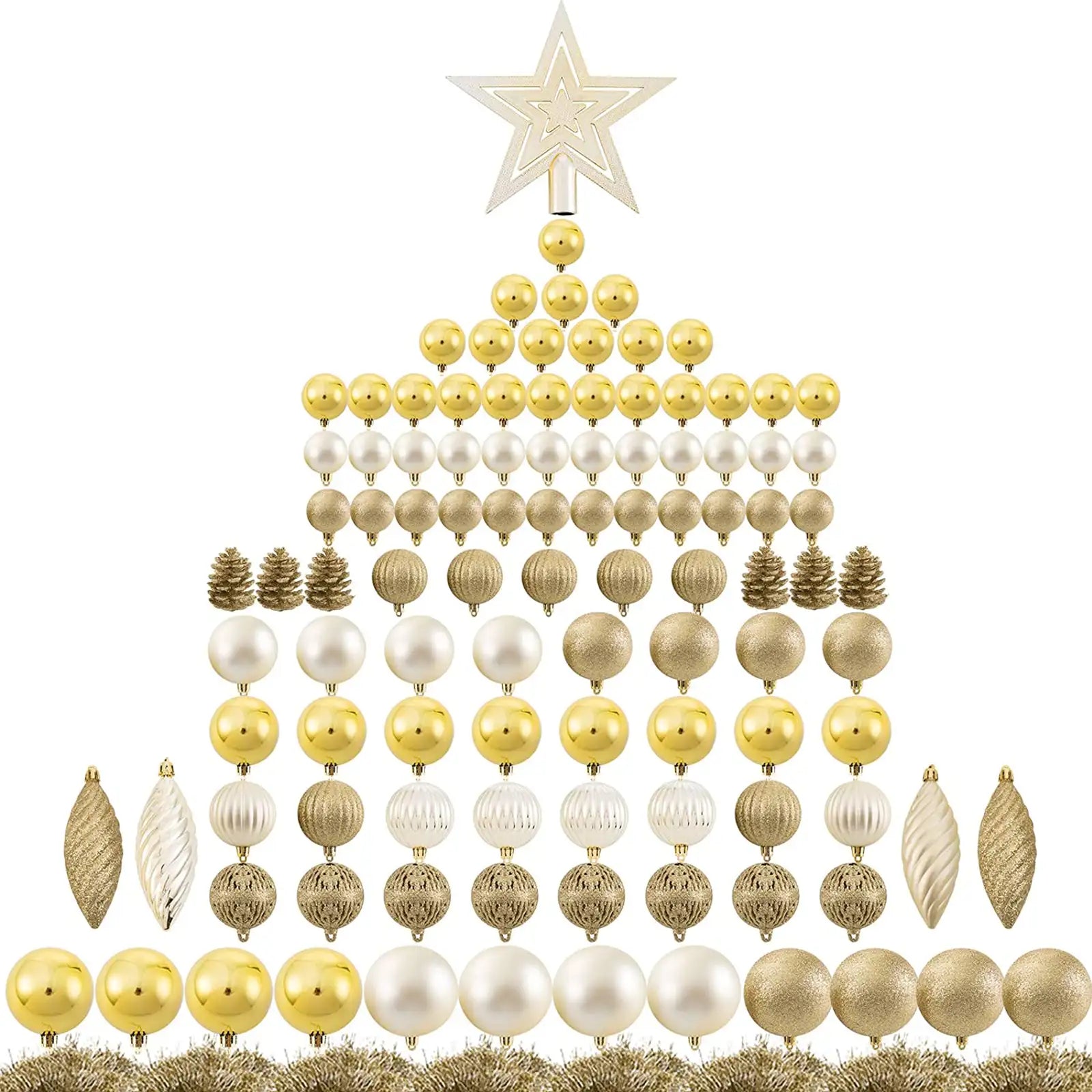 Juego de adornos de bolas para árbol de Navidad de 119 ct, formas variadas