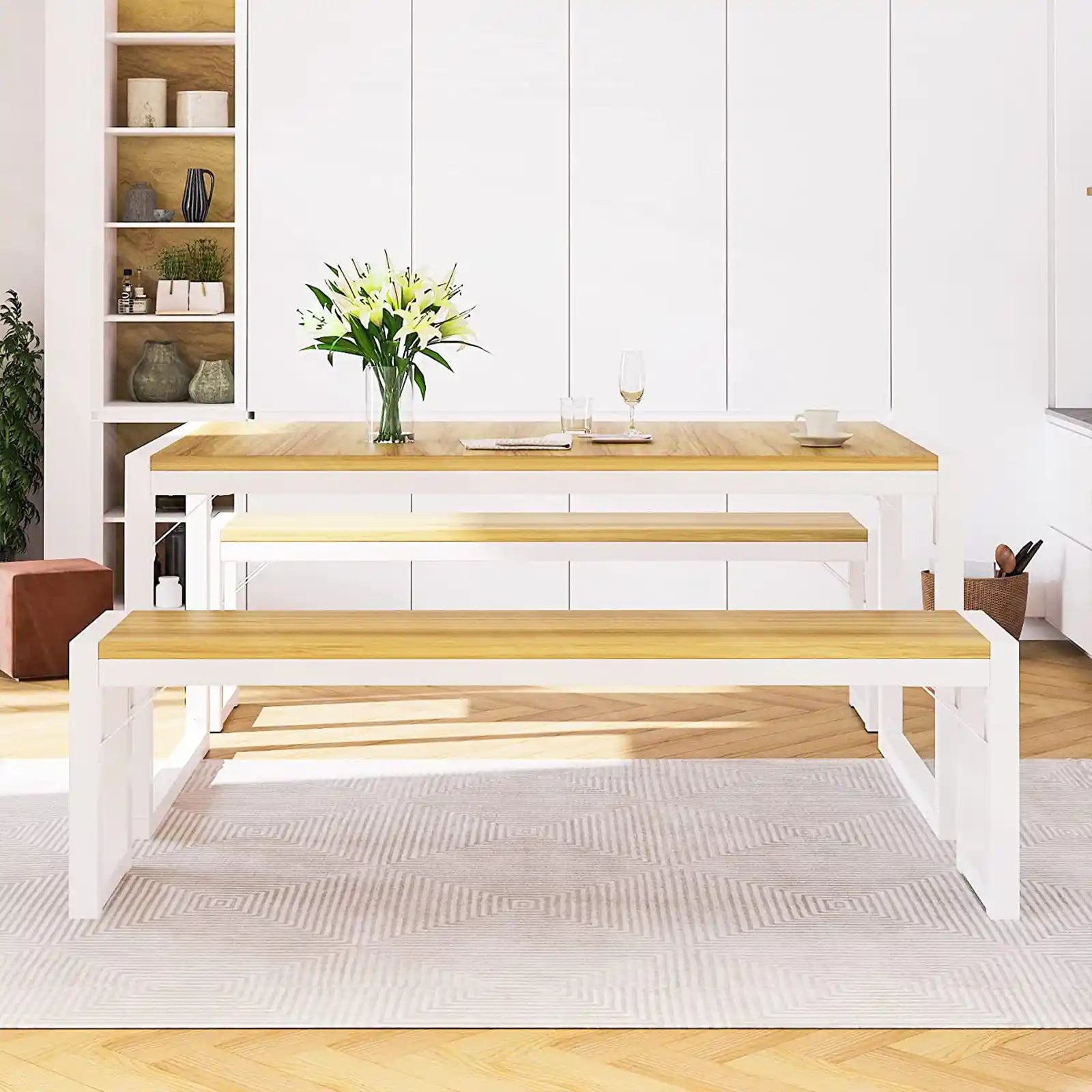Industrial Table with 2 Benches , Sturdy Structure / Space-Saving