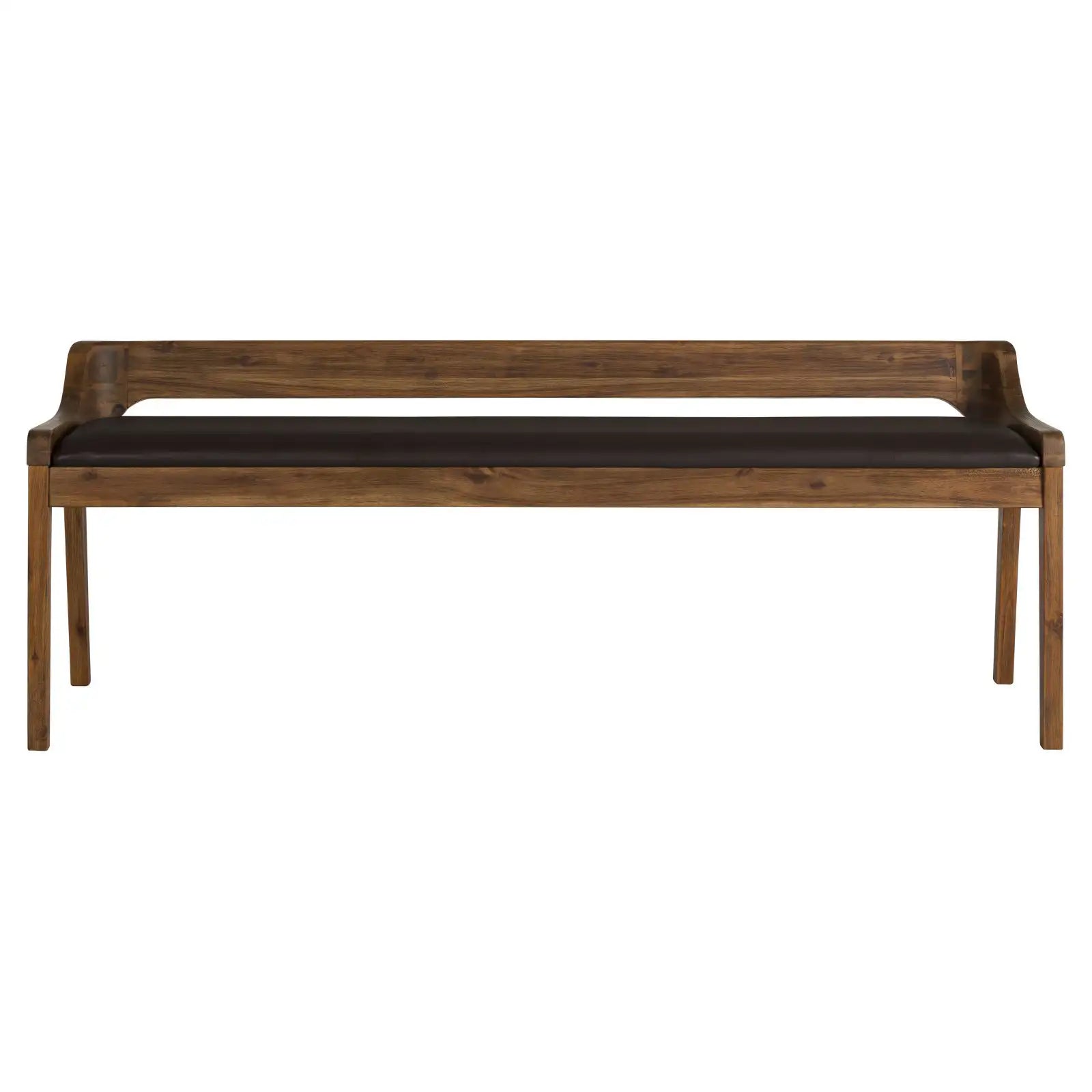 Low Back Faux Leather and Wood Dining Bench, Chestnut Wire-Brush Finish