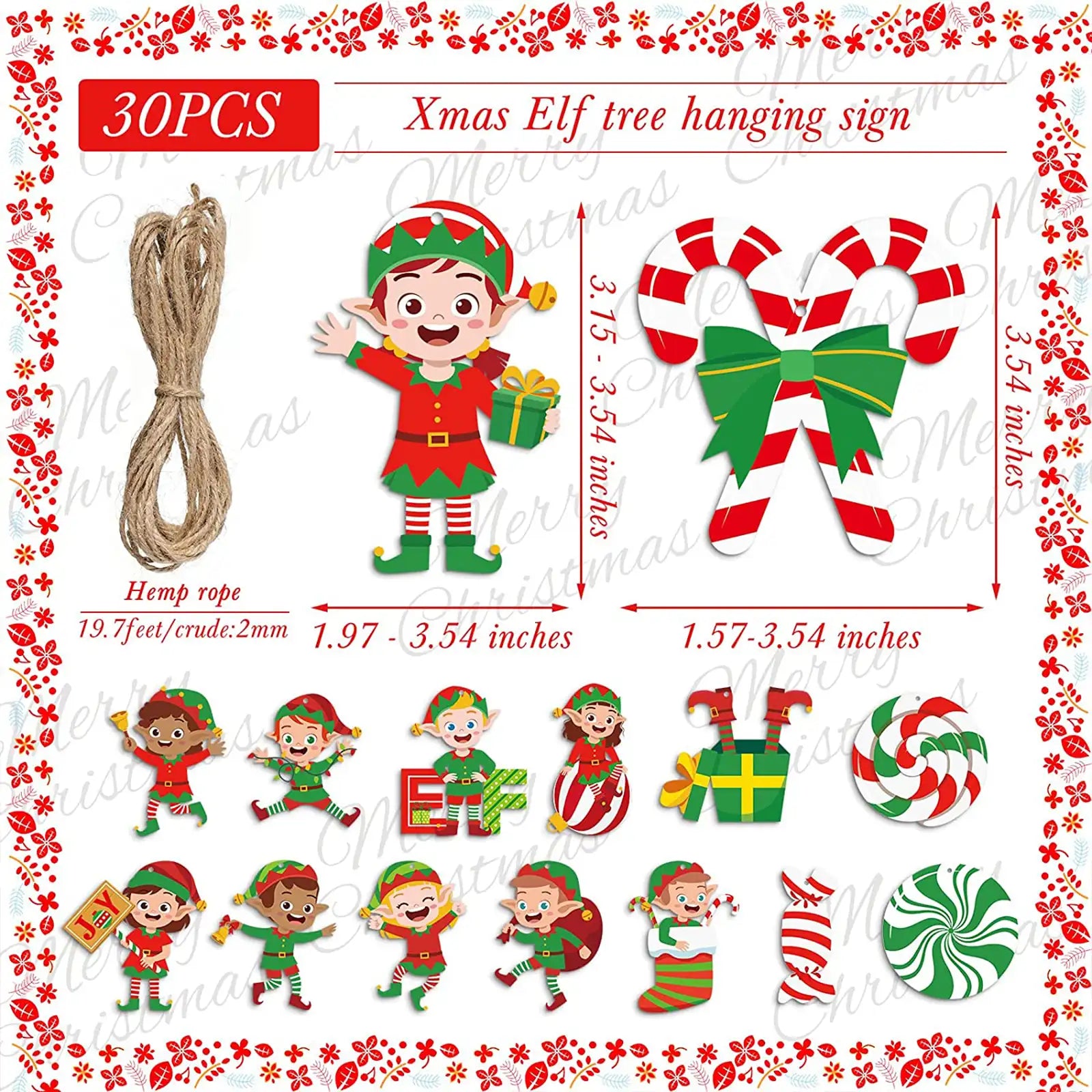 30 Pcs Elf Christmas Tree Ornaments Decoration Elf Wooden Hanging Ornaments