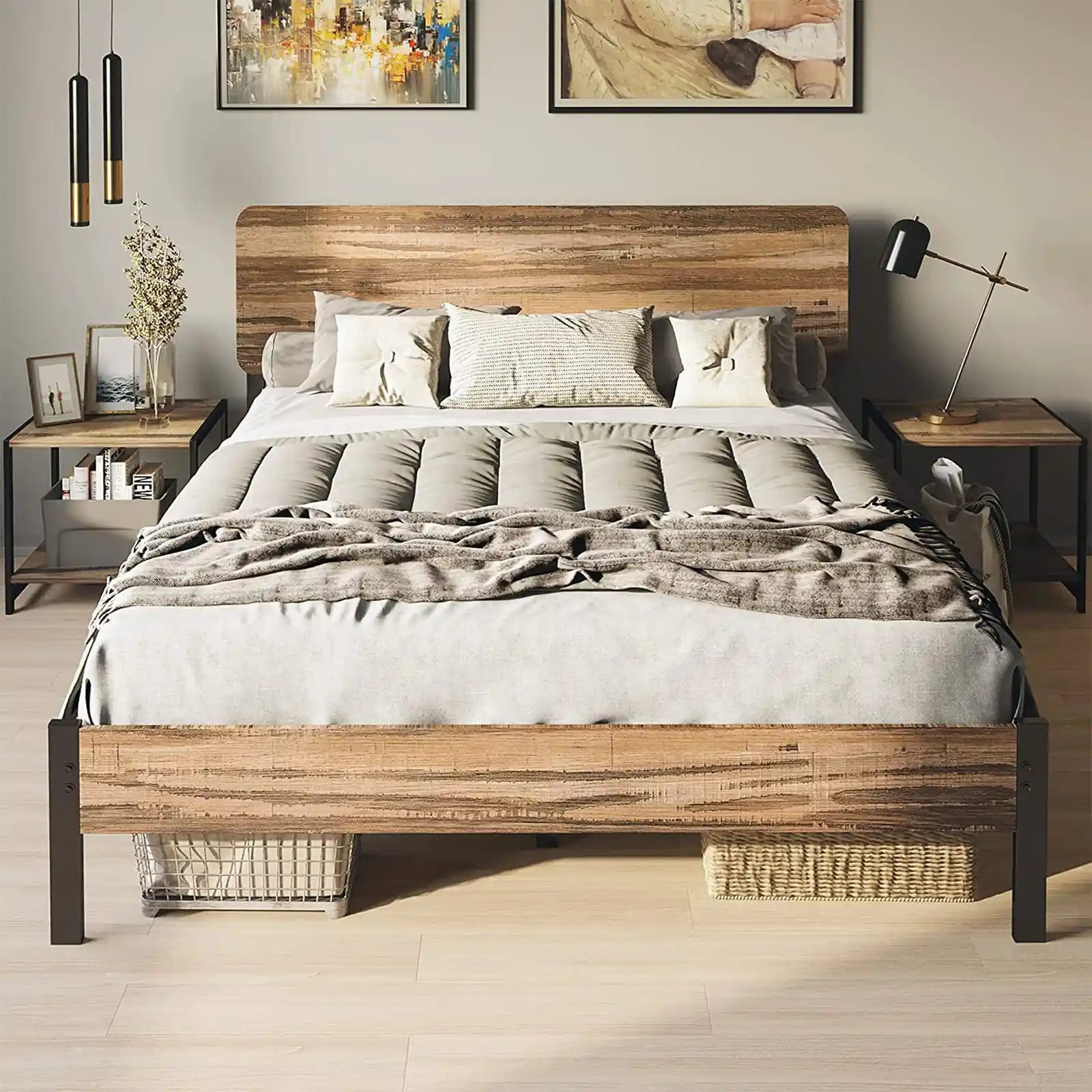 Platform Bed Frame with Wood Headboard