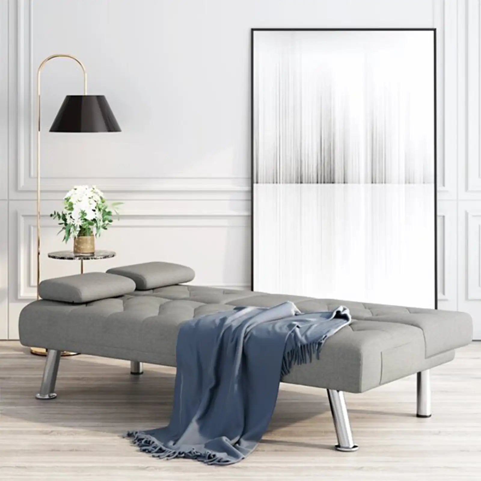Sofá cama plegable tapizado con reposabrazos extraíbles, sofá para espacios pequeños