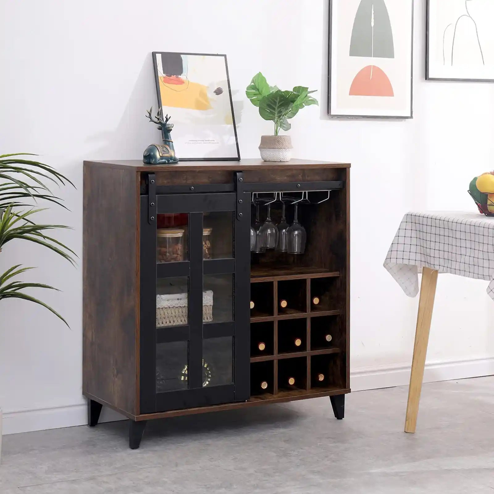 Wood Bar Cabinet Buffet Sideboard with Wine Rack