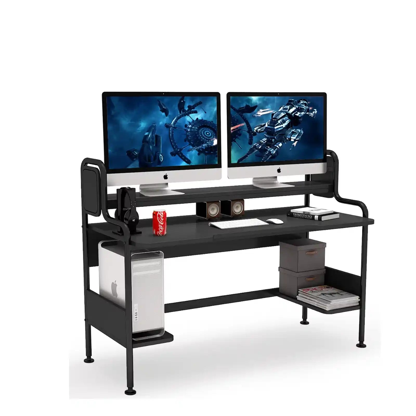 55-Inch Large Gaming Desk with Storage Shelves, Studio Workstation Desk Study