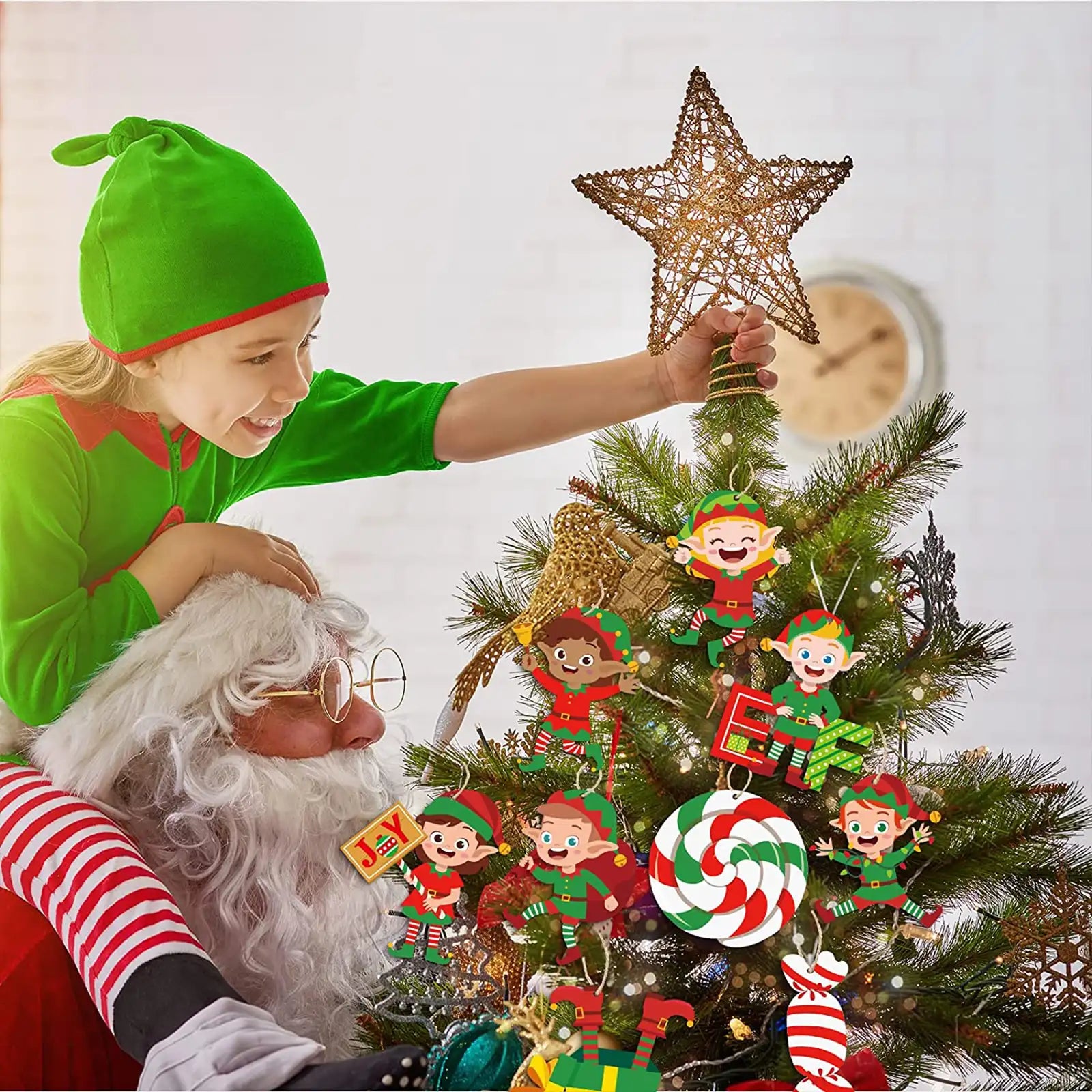 30 Uds. Adornos de árbol de Navidad de elfo decoración adornos colgantes de madera de elfo 