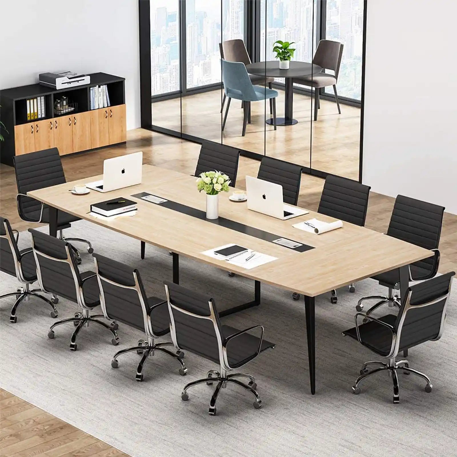 Mesa de reuniones con forma rectangular y mesa de seminarios 