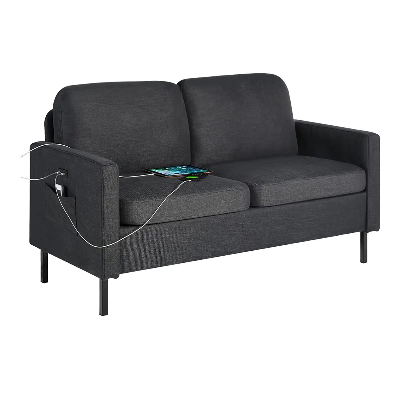 Fabric Loveseat Sofa with 2 USB - Modern Fabric Comfy Accent Arm Chair