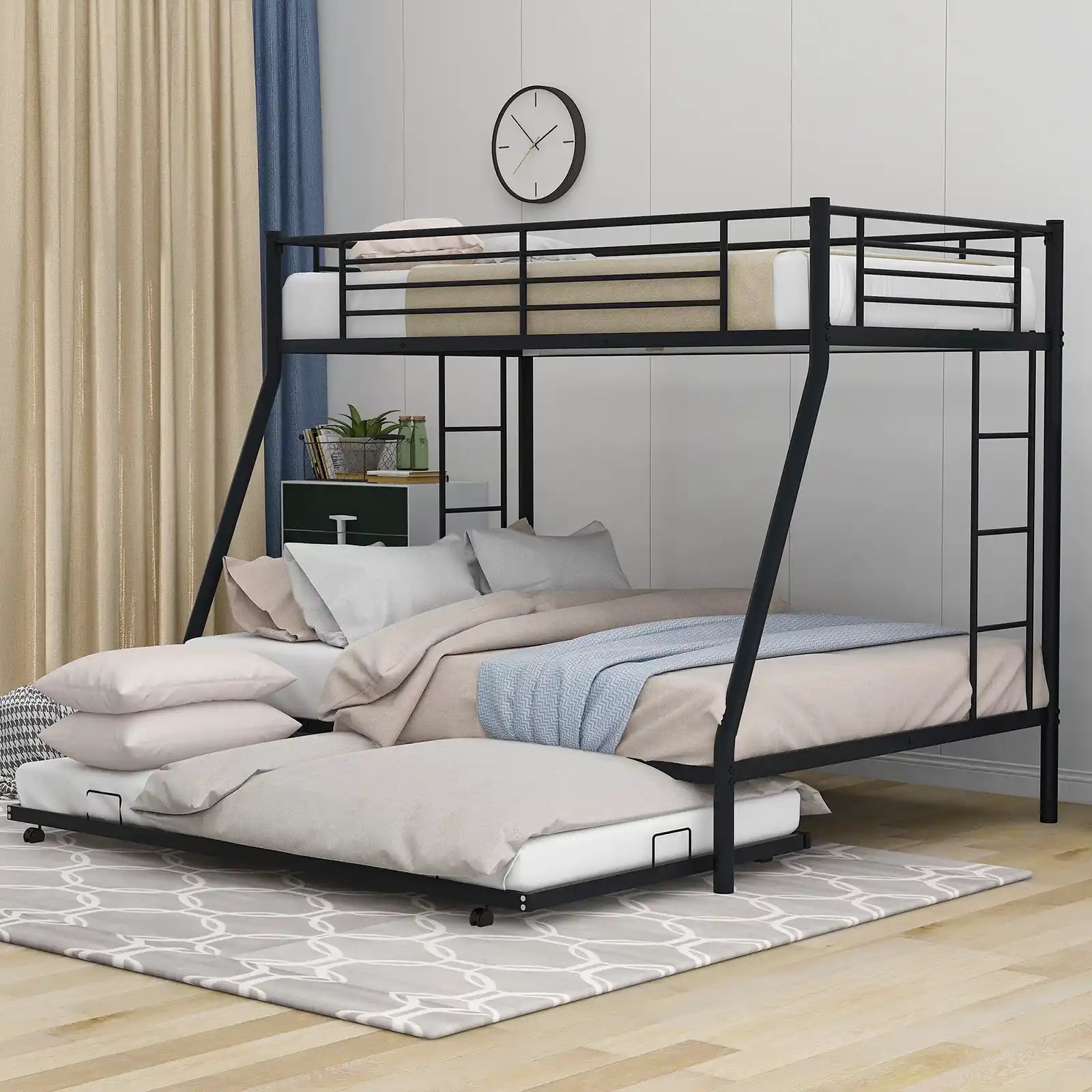 Steel Twin over Full Bunk Bed with Trundle & Ladders