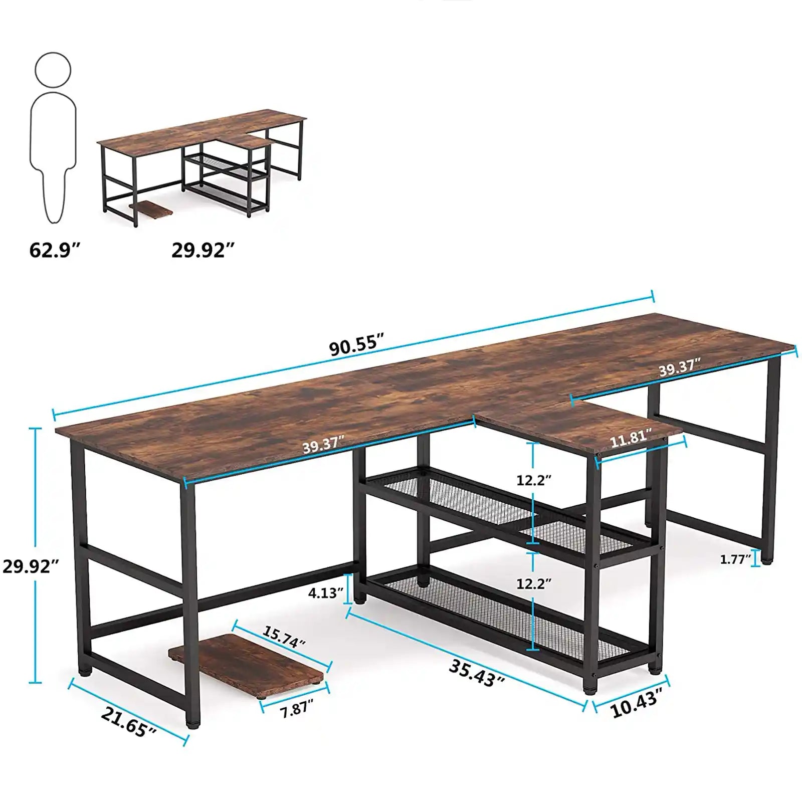 Extra Long 90.5 Inch Computer Desk for Two Person Desk