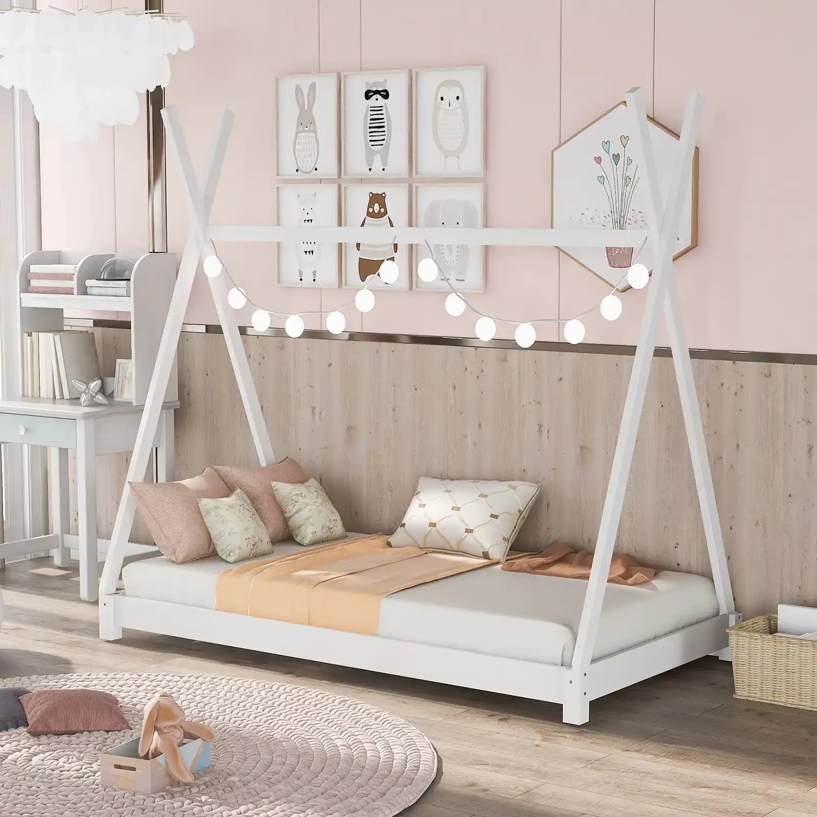Wood Triangle Twin Toddlers House Bed Frame