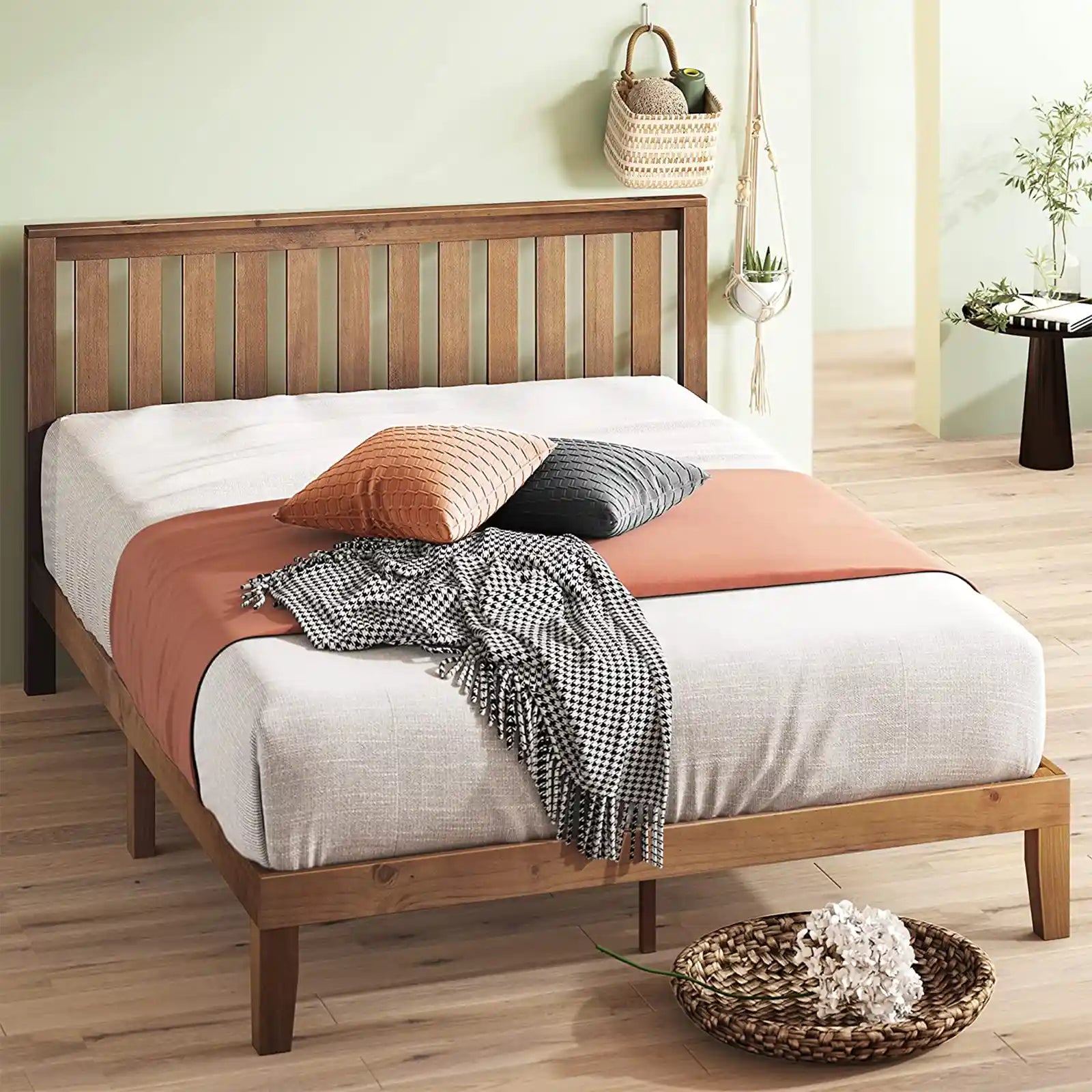 Estructura de cama con plataforma de madera maciza con cabecera