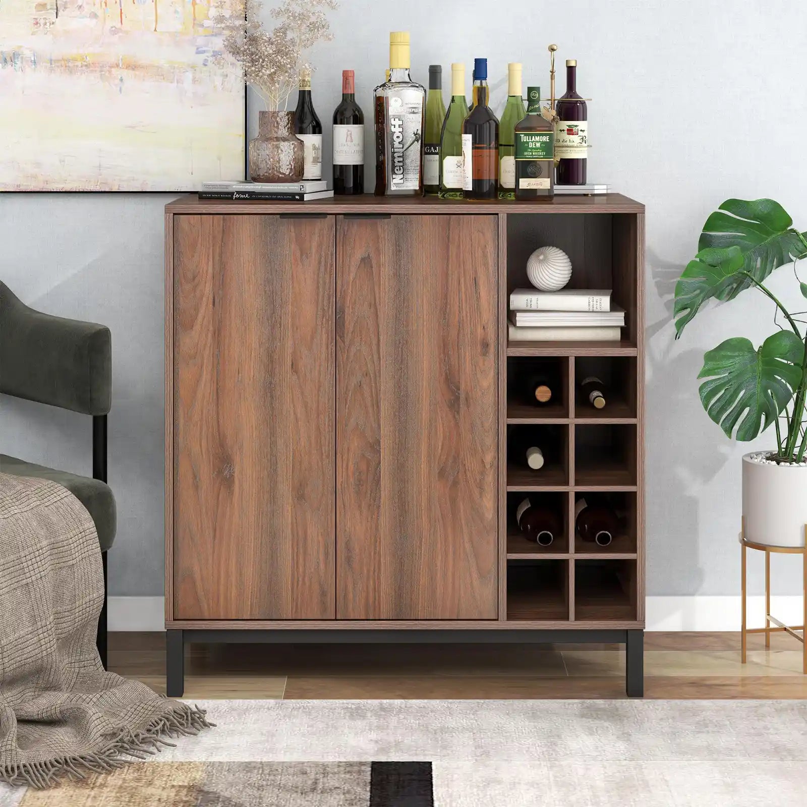 Wood Coffee Bar Cabinet with Storage Wine Racks , Buffet Sideboard