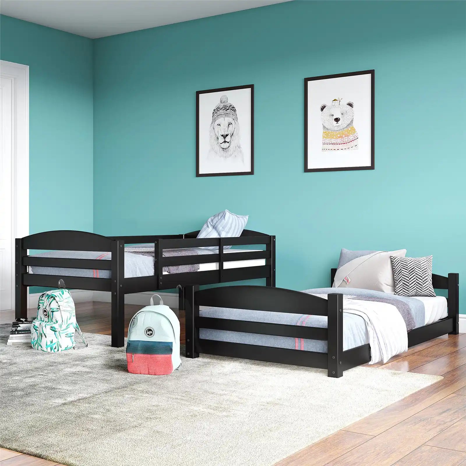 Twin-over-Twin Convertible Floor Bunk Bed