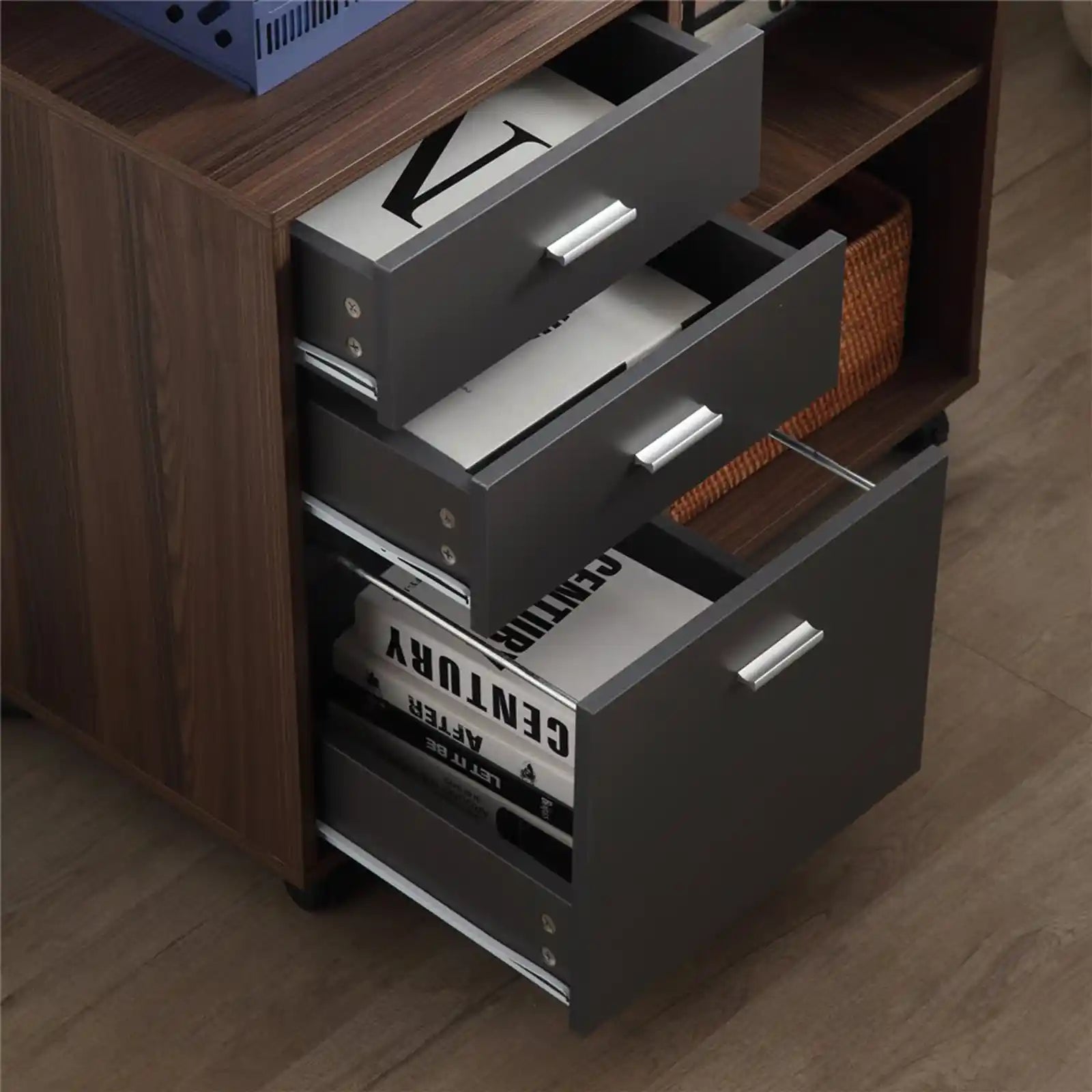 3 Drawer Mobile File Cabinet, Open Storage Shelves