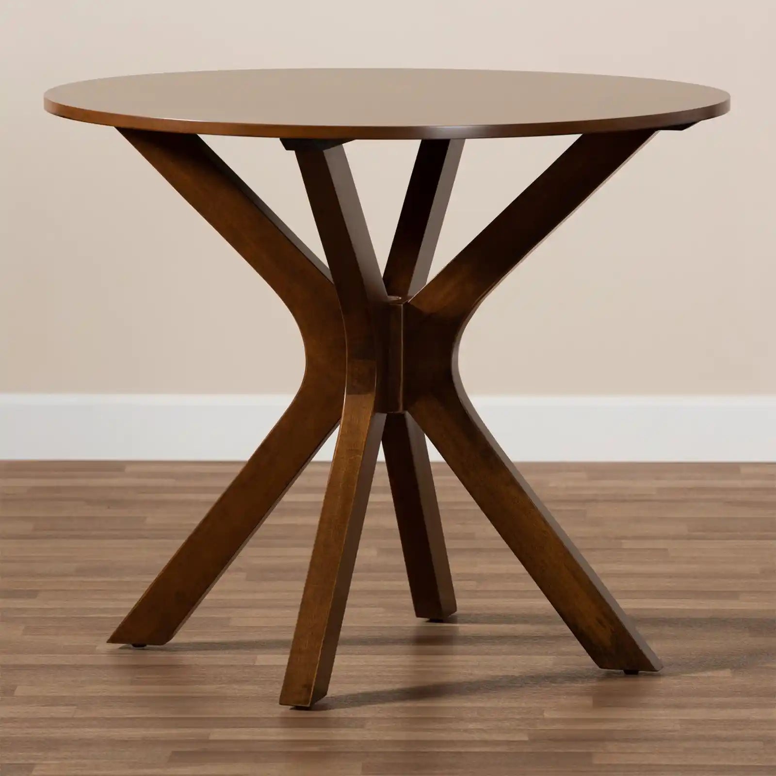 Modern and Contemporary Walnut Brown Finished 35-Inch-Wide Round Wood Dining Table