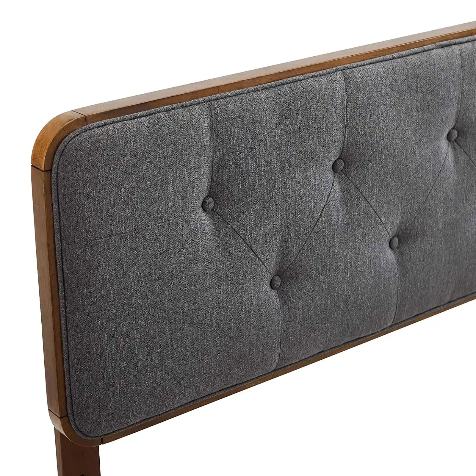 Tufted Fabric and Wood Queen Headboard in Walnut Charcoal