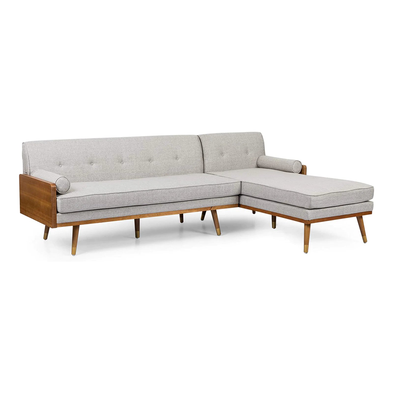 Mid-Century Modern Button Tufted  Lounge Wooden Sectional Sofa