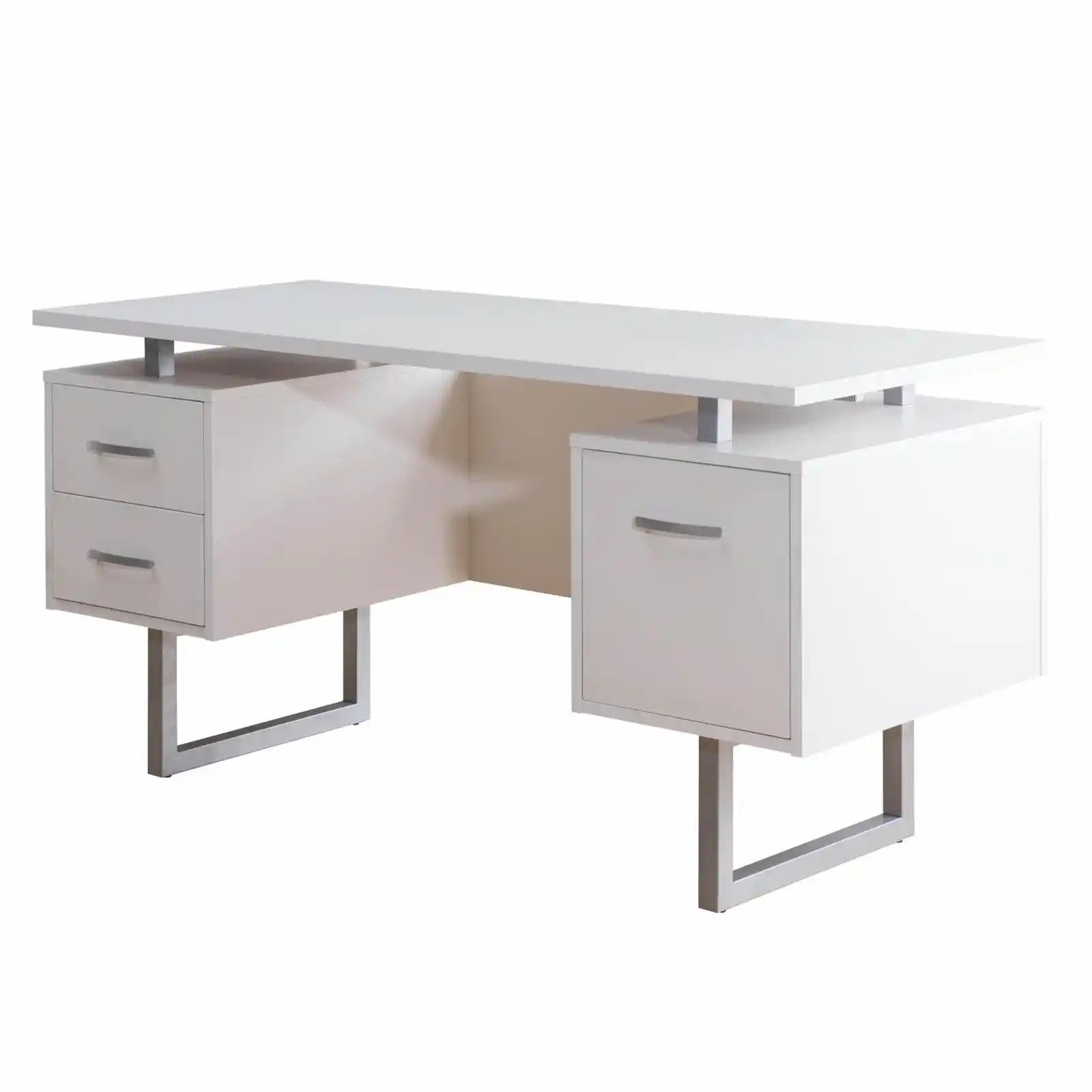 60 Inch White Office Desk with Storage Drawers
