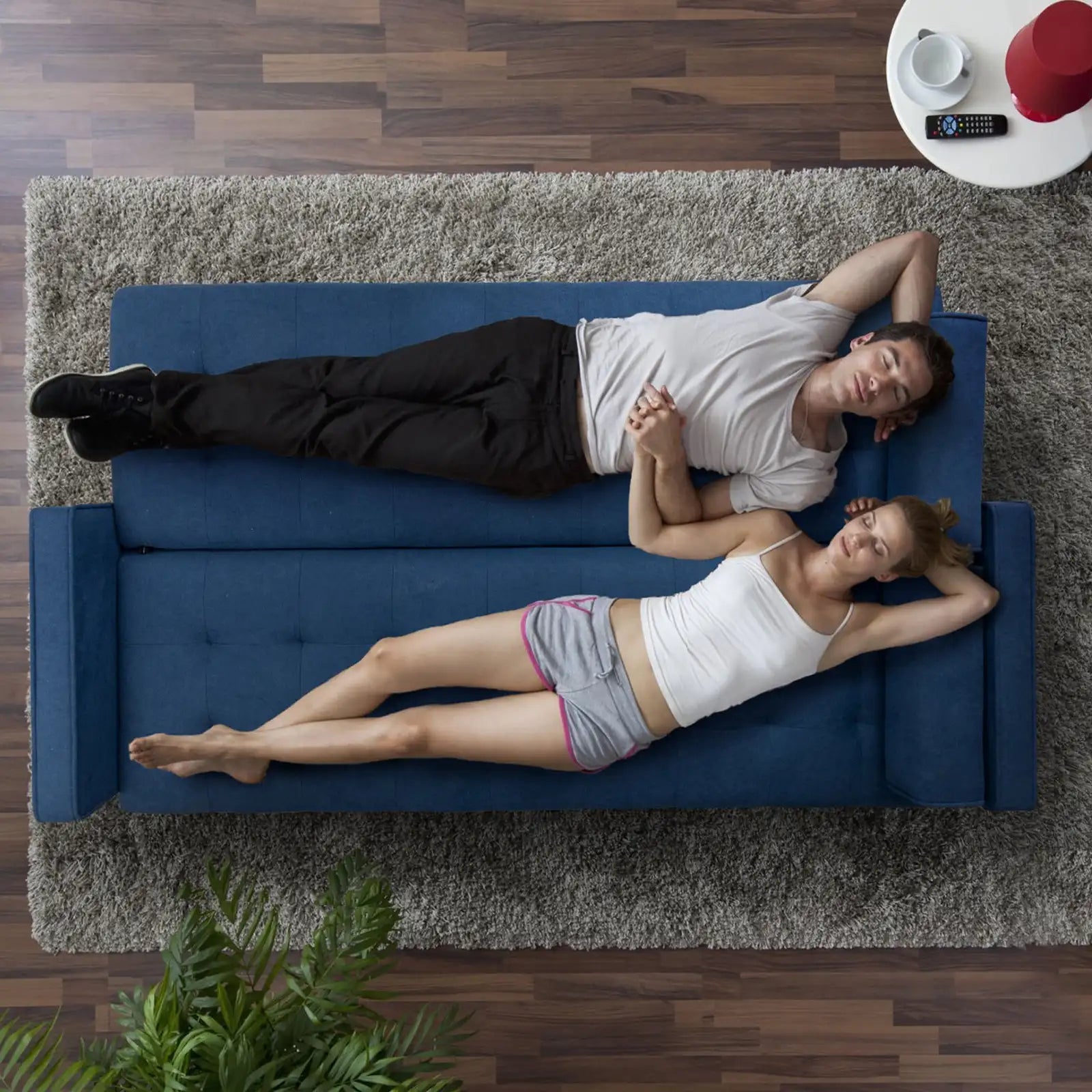 Sofá cama futón de tela de lino moderno con almohadas 